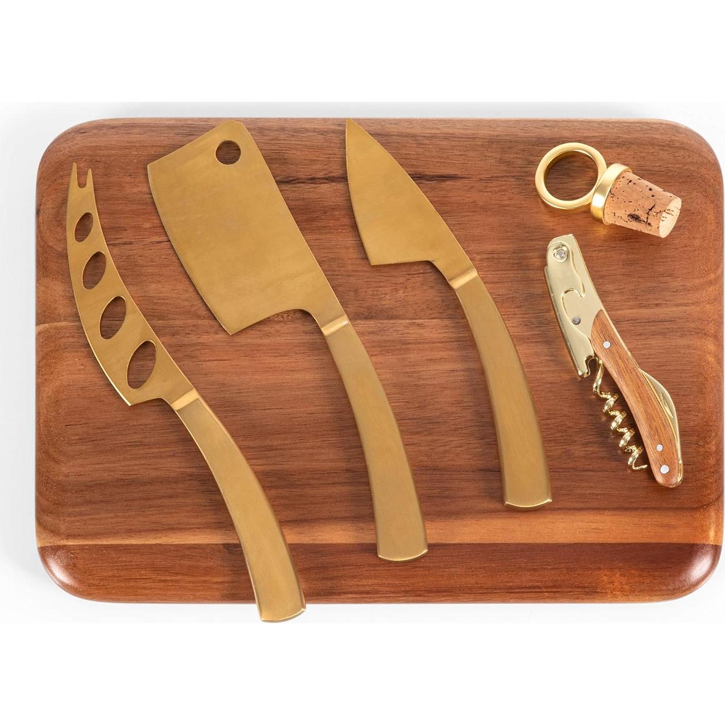 Juego de cuchillos de queso de viaje Monterey con tabla de acacia