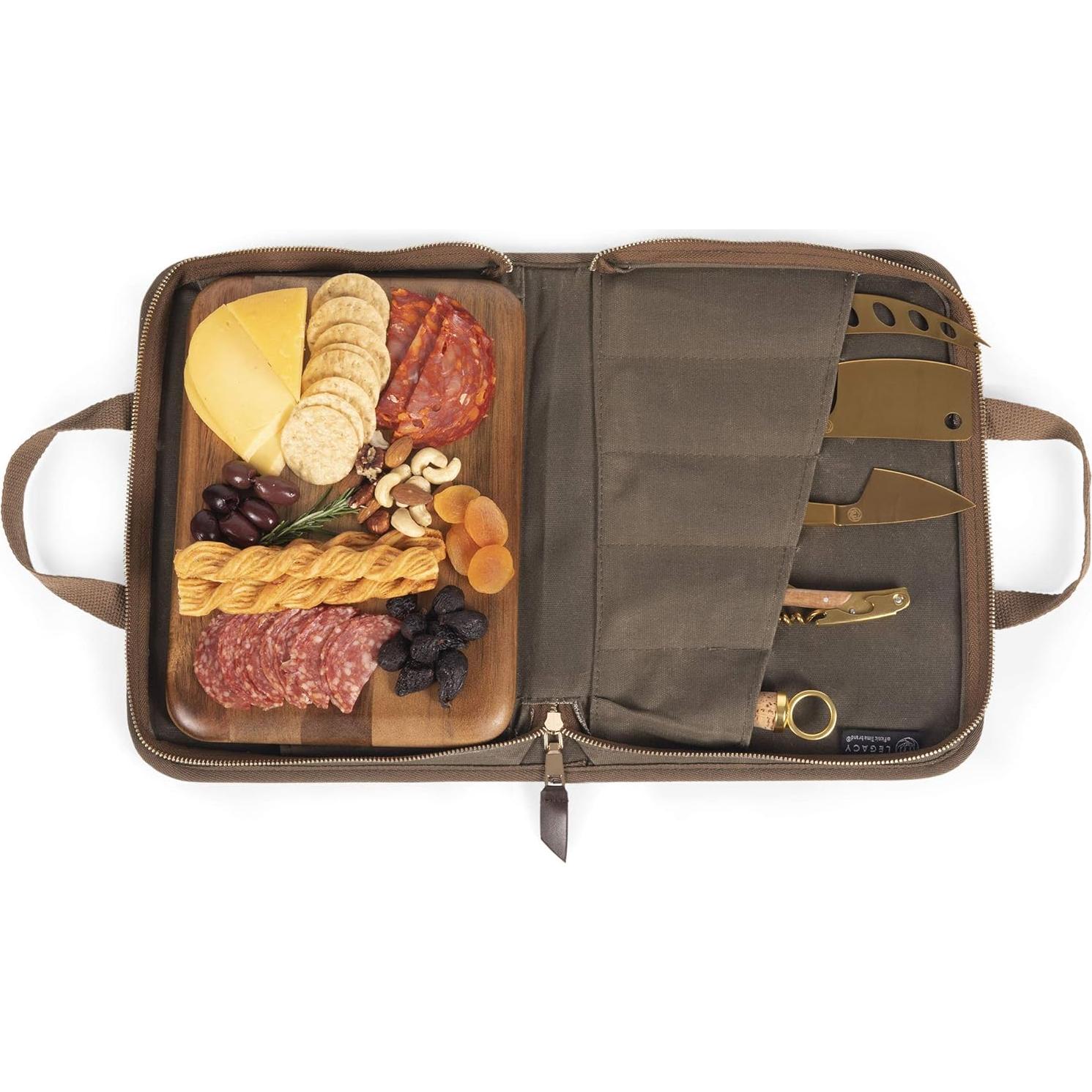 Juego de cuchillos de queso de viaje Monterey con tabla de acacia