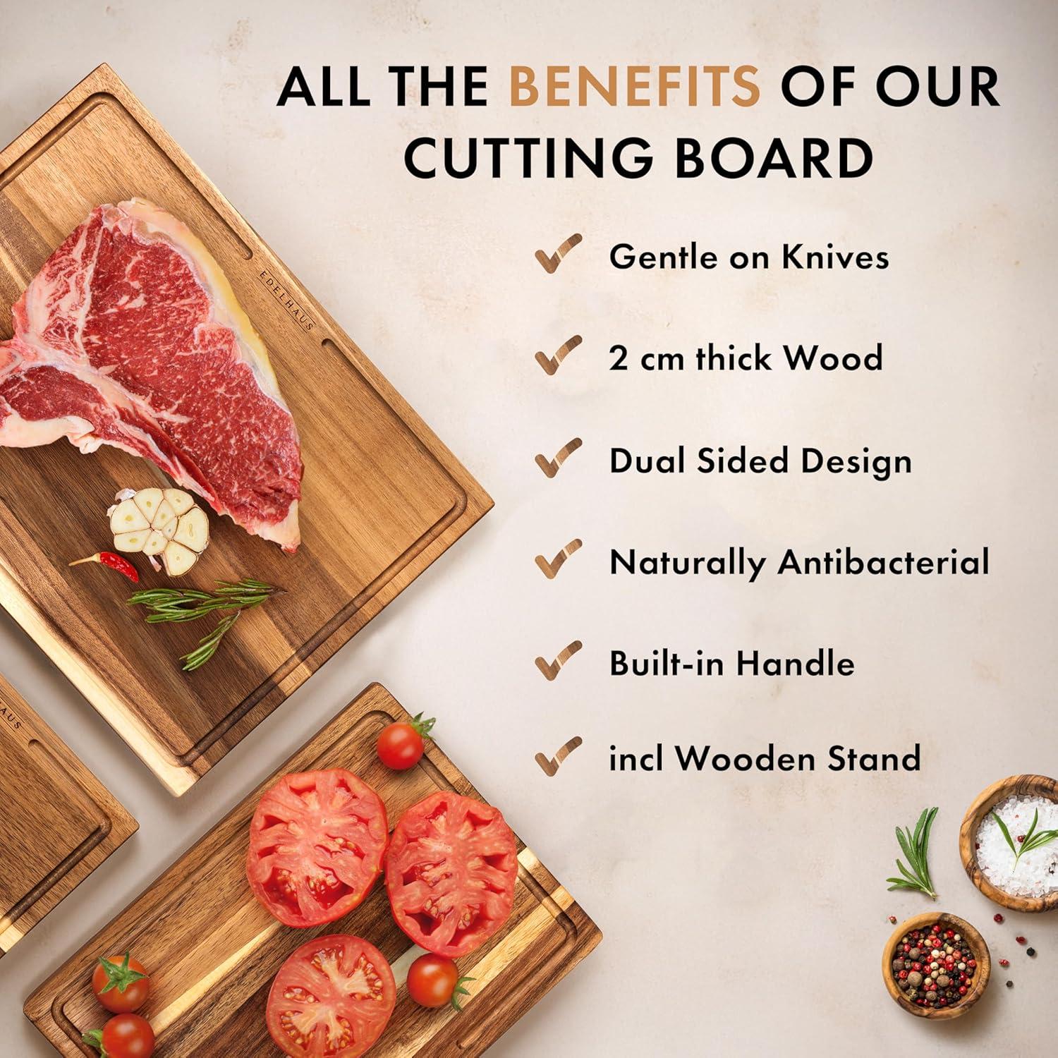 Juego de 3 Tablas de Cortar de Madera de Acacia EDELHAUS