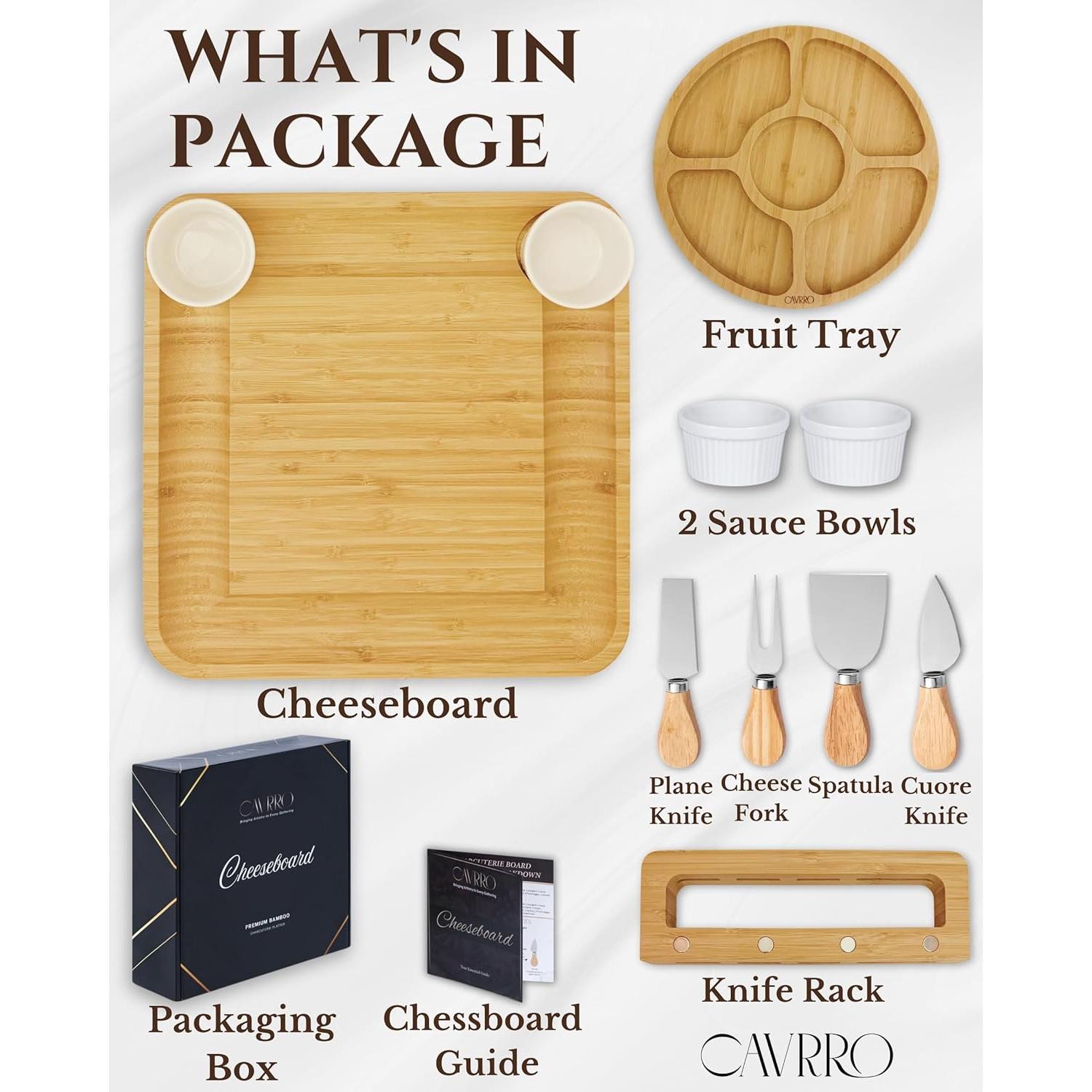 Juego de Tabla de Charcutería Cavrro - Bambú Natural 33x33cm