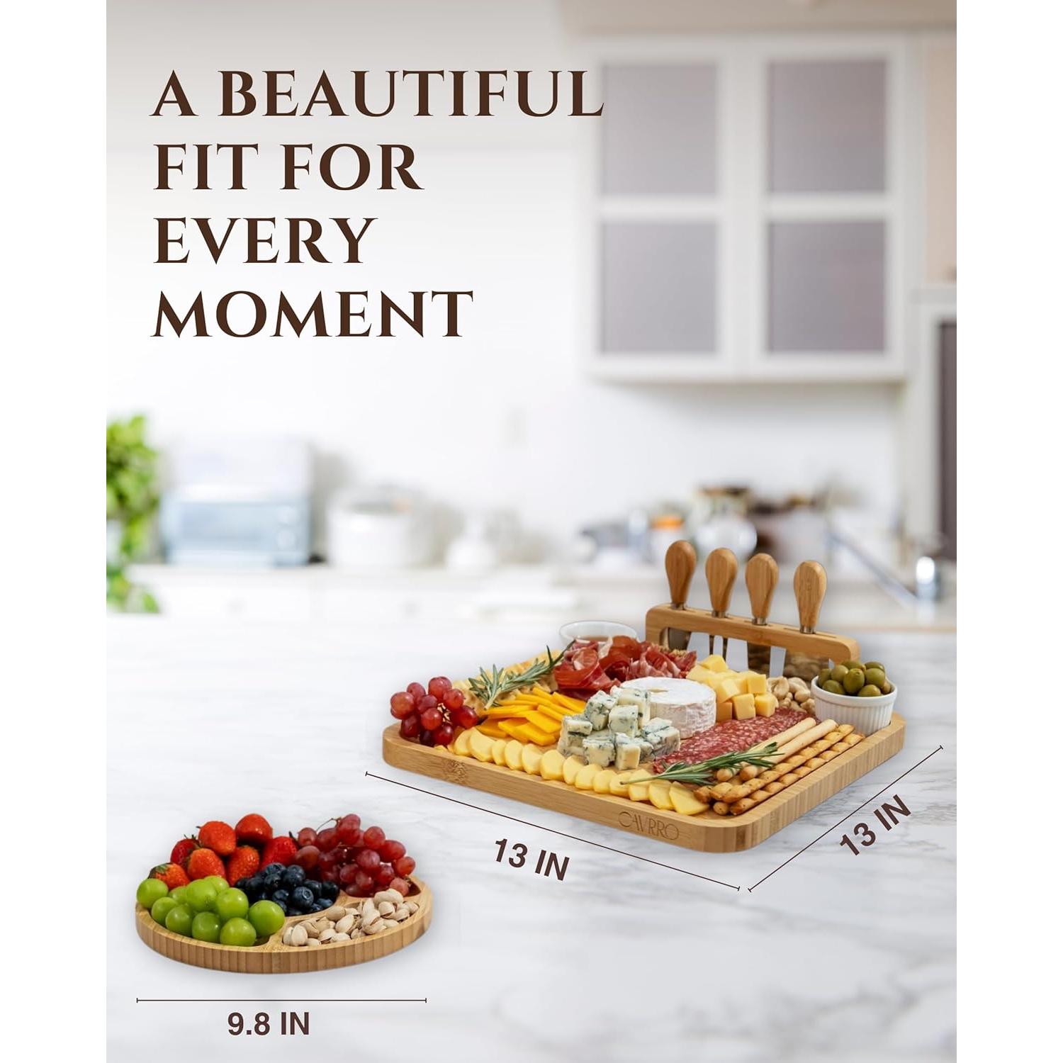 Juego de Tabla de Charcutería Cavrro - Bambú Natural 33x33cm