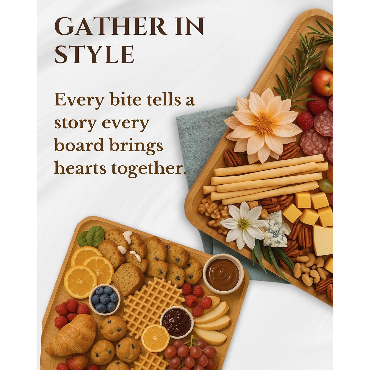 Juego de Tabla de Charcutería Cavrro - Bambú Natural 33x33cm