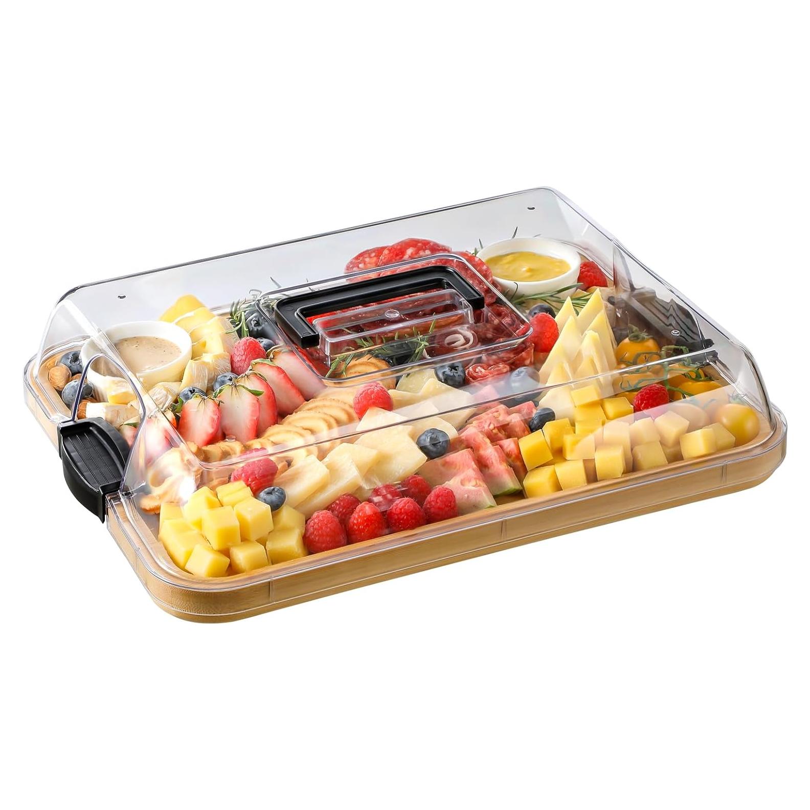 Tabla de Charcutería HIWARE de Bambú con Tapa y Mango 40.6x27.9 cm
