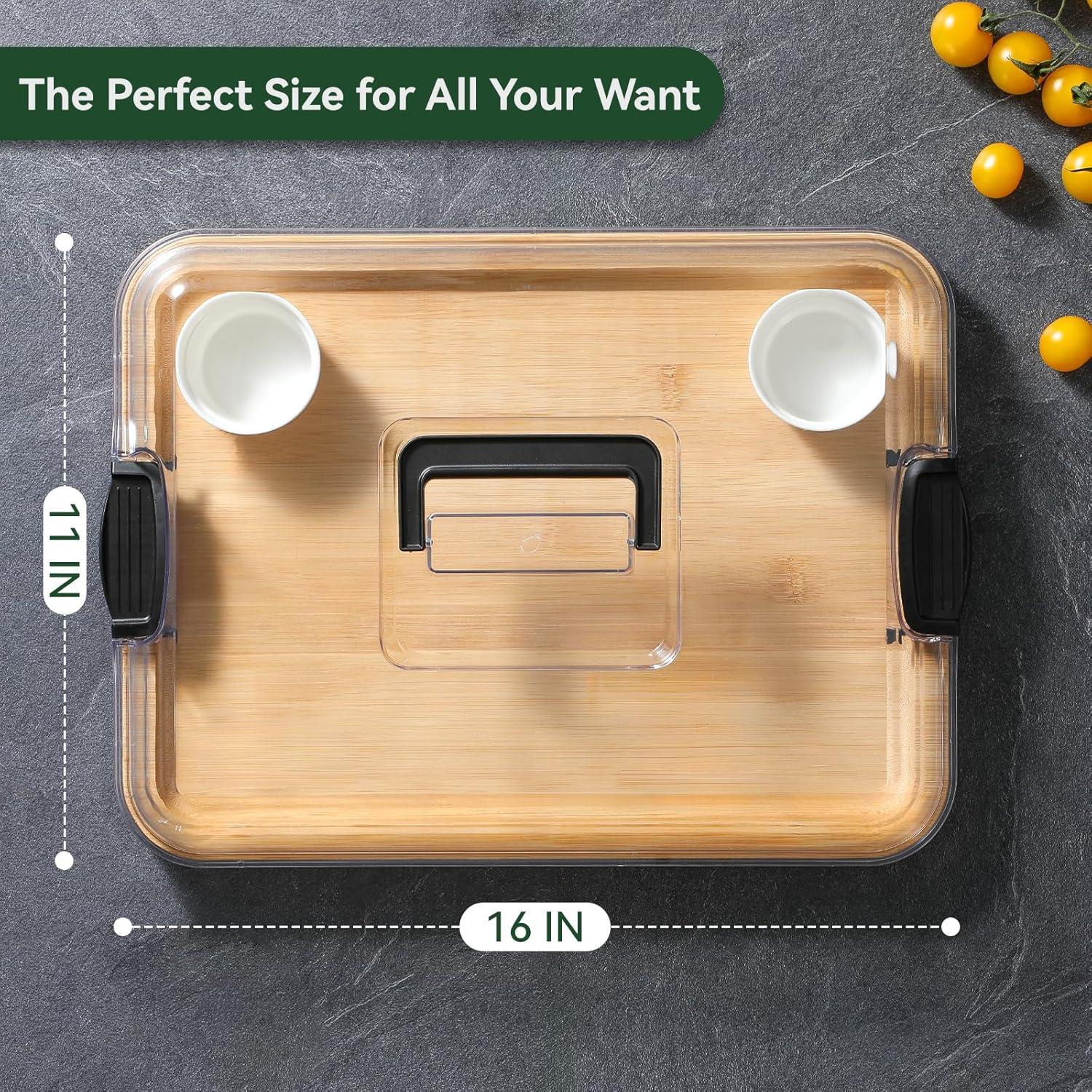 Tabla de Charcutería HIWARE de Bambú con Tapa y Mango 40.6x27.9 cm