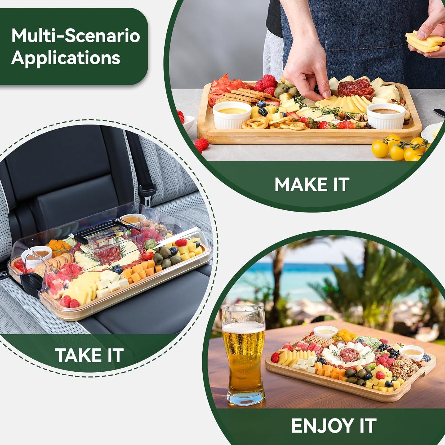 Tabla de Charcutería HIWARE de Bambú con Tapa y Mango 40.6x27.9 cm