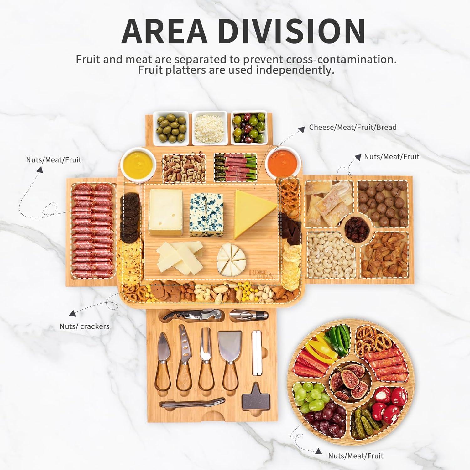 Juego de Tabla de Charcutería de Bambú Beautlohas con 20 Accesorios