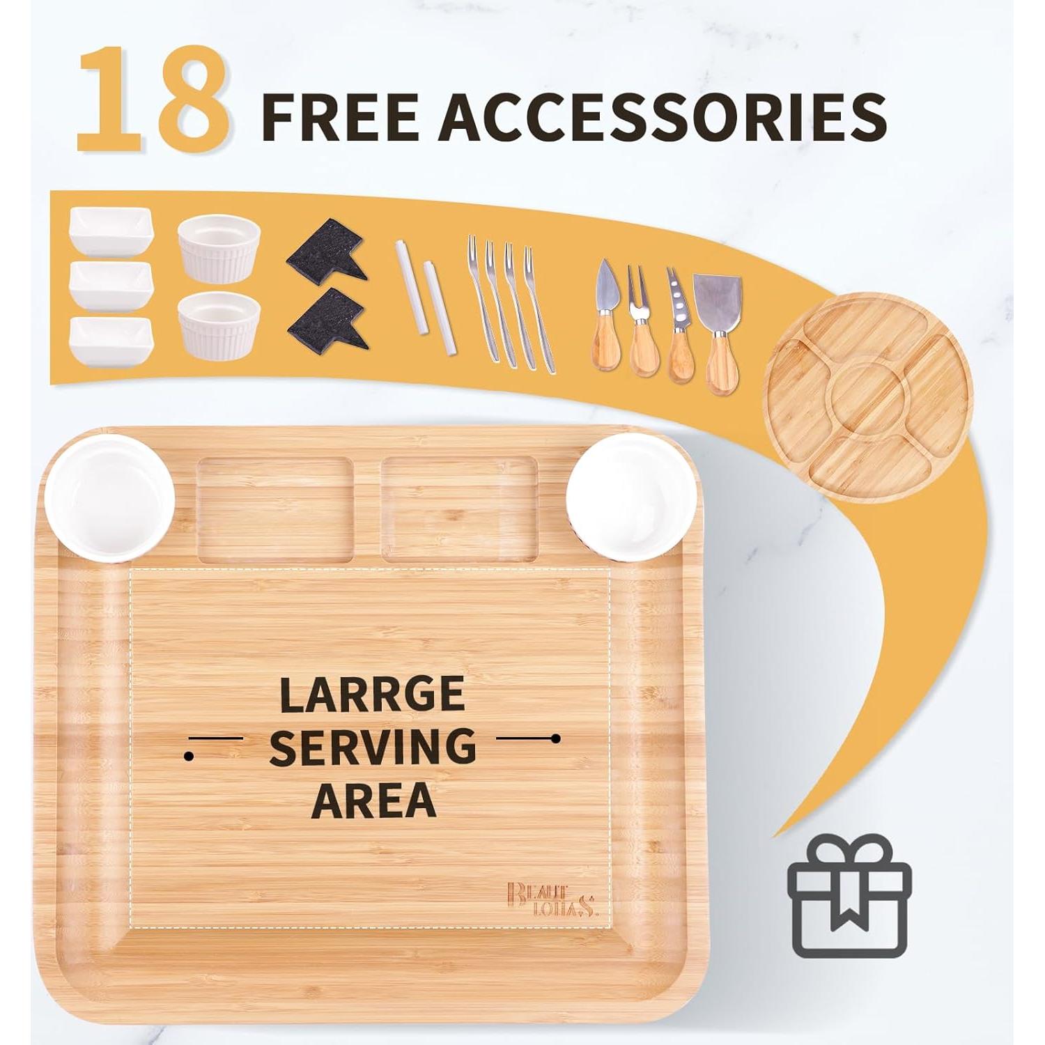 Juego de Tabla de Charcutería de Bambú Beautlohas con 20 Accesorios