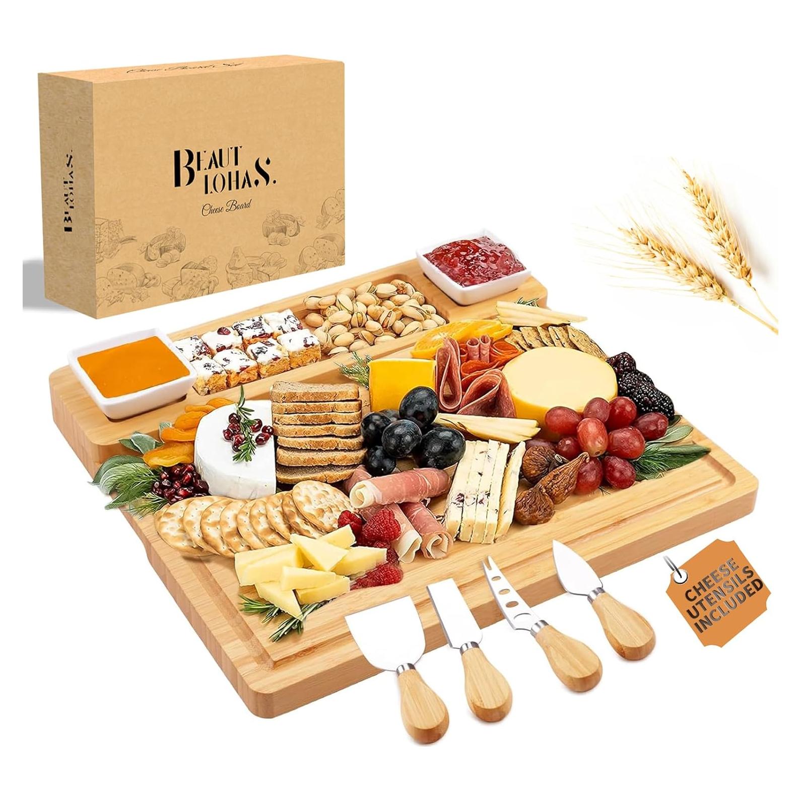 Tabla de Charcutería Beautlohas con 2 Tazones y Cuchillos