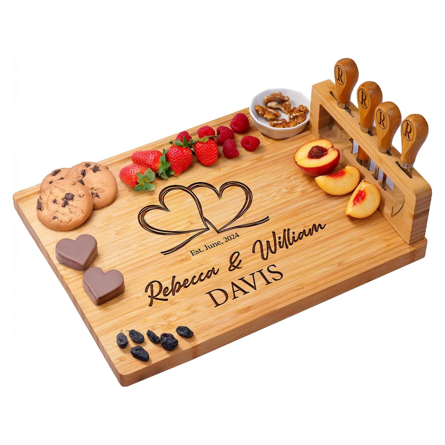 Tabla de Charcutería Personalizada Bambú con Cuchillos 35.5x27.9cm