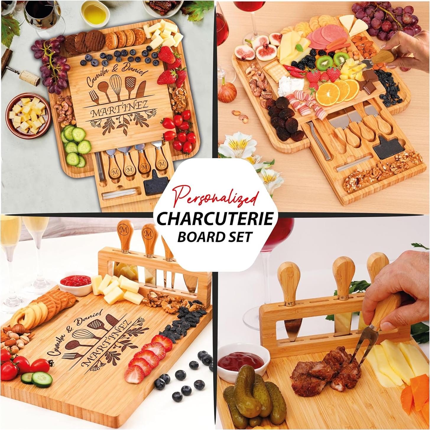Tabla de Charcutería Personalizada Bambú con Cuchillos 35.5x27.9cm