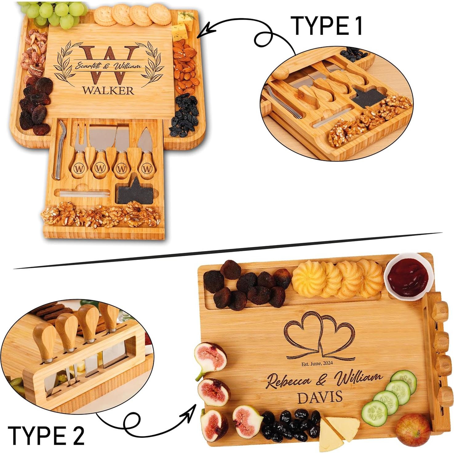 Tabla de Charcutería Personalizada Bambú con Cuchillos 35.5x27.9cm