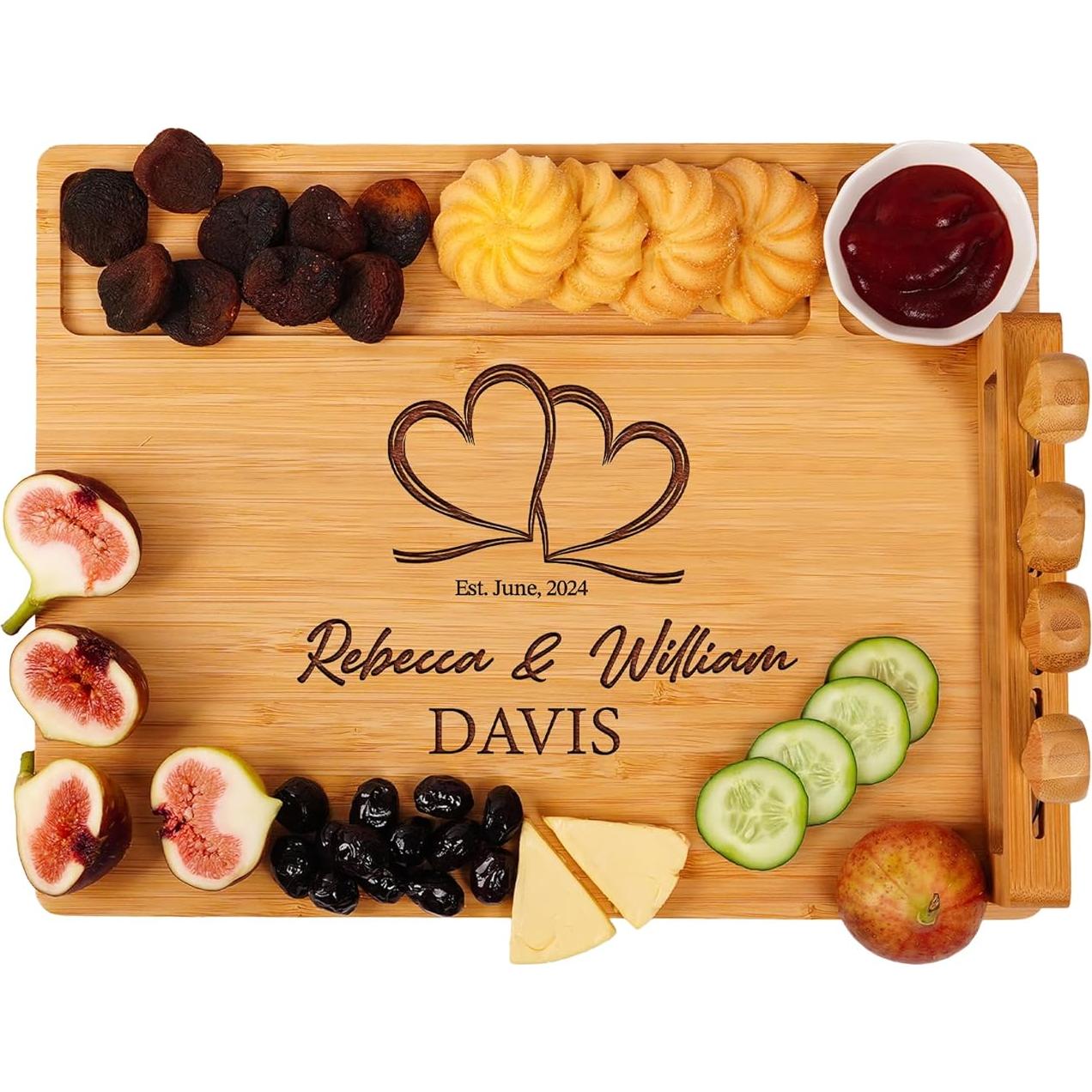 Tabla de Charcutería Personalizada Bambú con Cuchillos 35.5x27.9cm