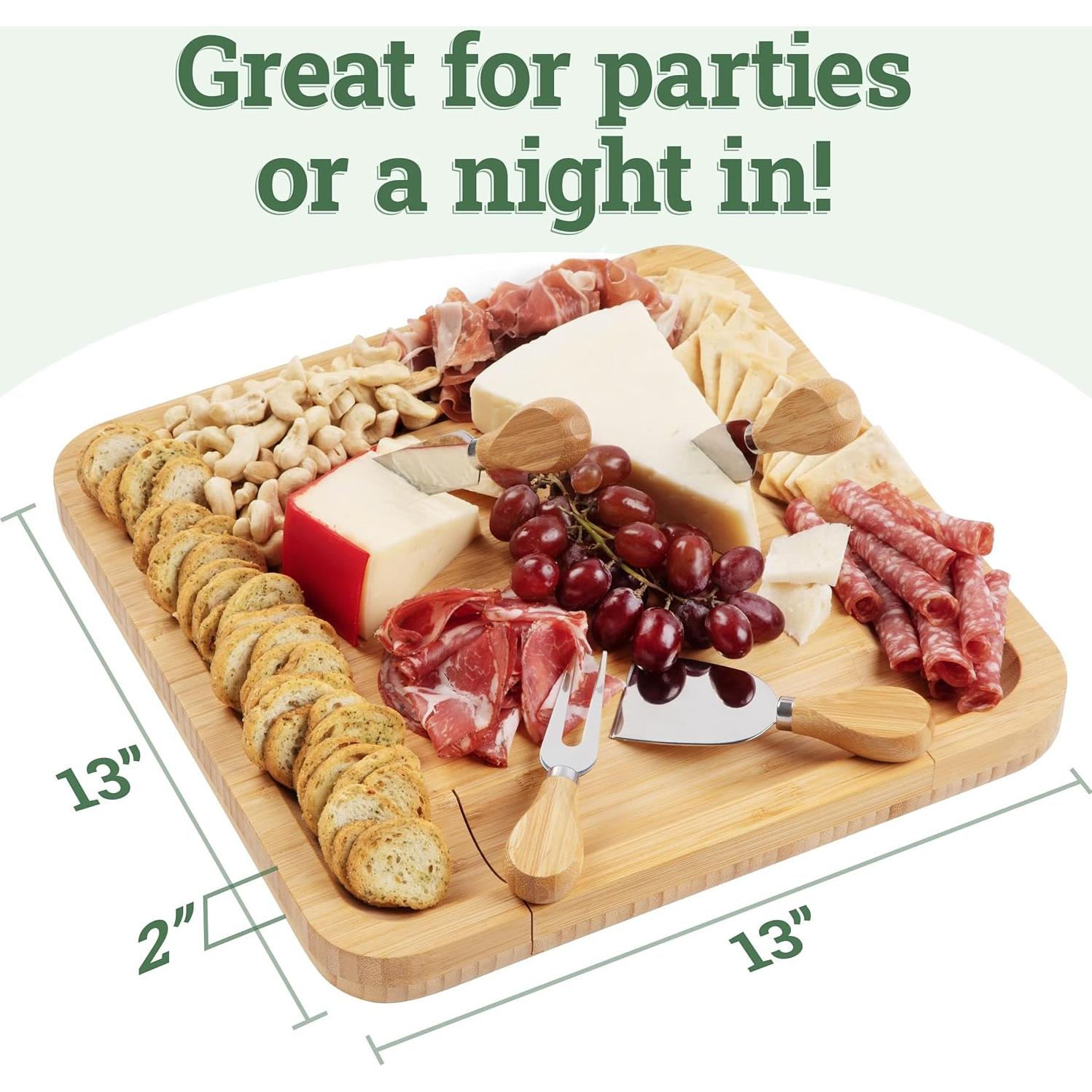 Juego de Tabla de Charcutería de Bambú Partyreal 33x33cm