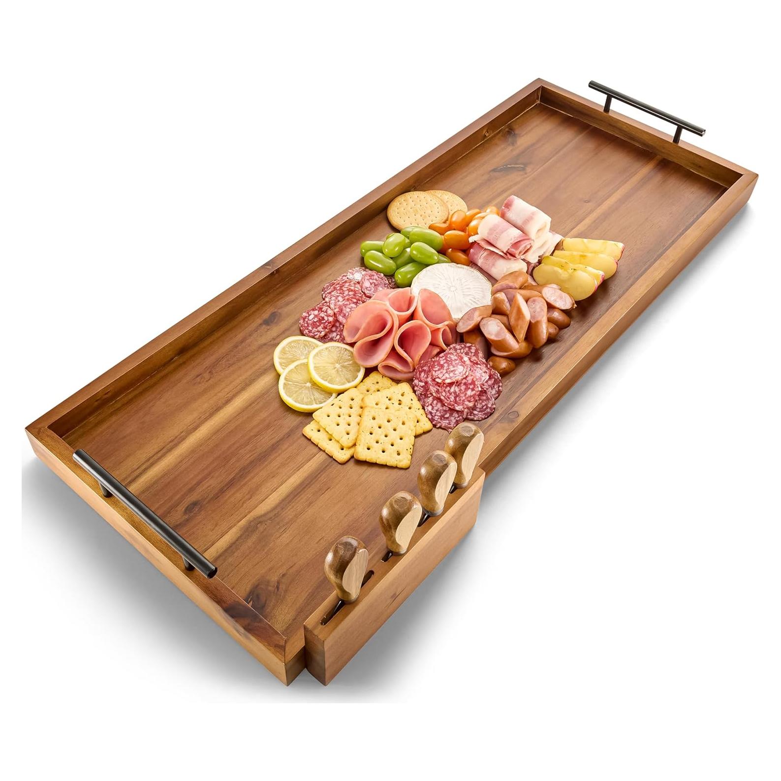 Tabla de Charcutería Grande Tidita 76x30cm Acacia con Cuchillos