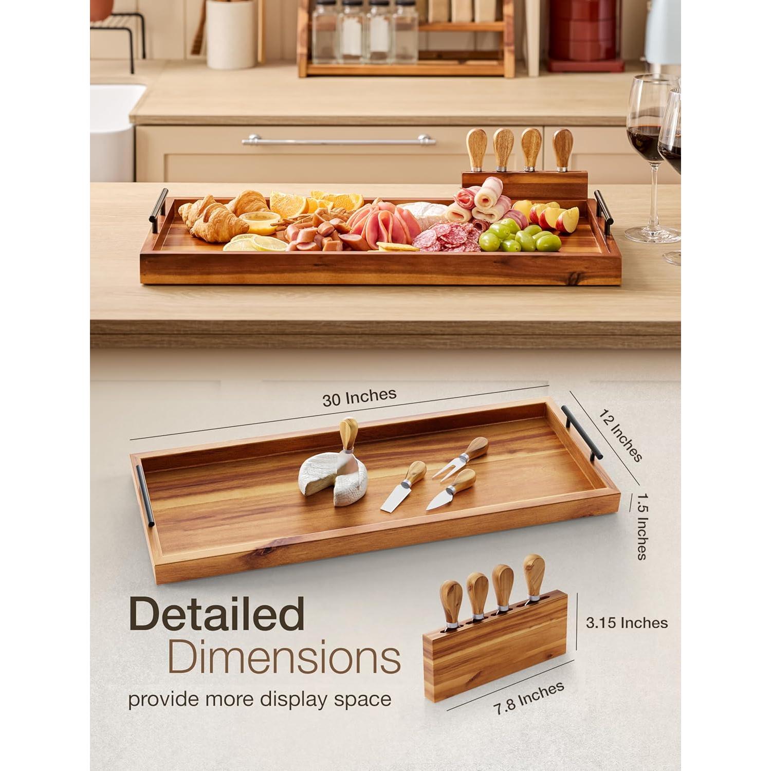 Tabla de Charcutería Grande Tidita 76x30cm Acacia con Cuchillos