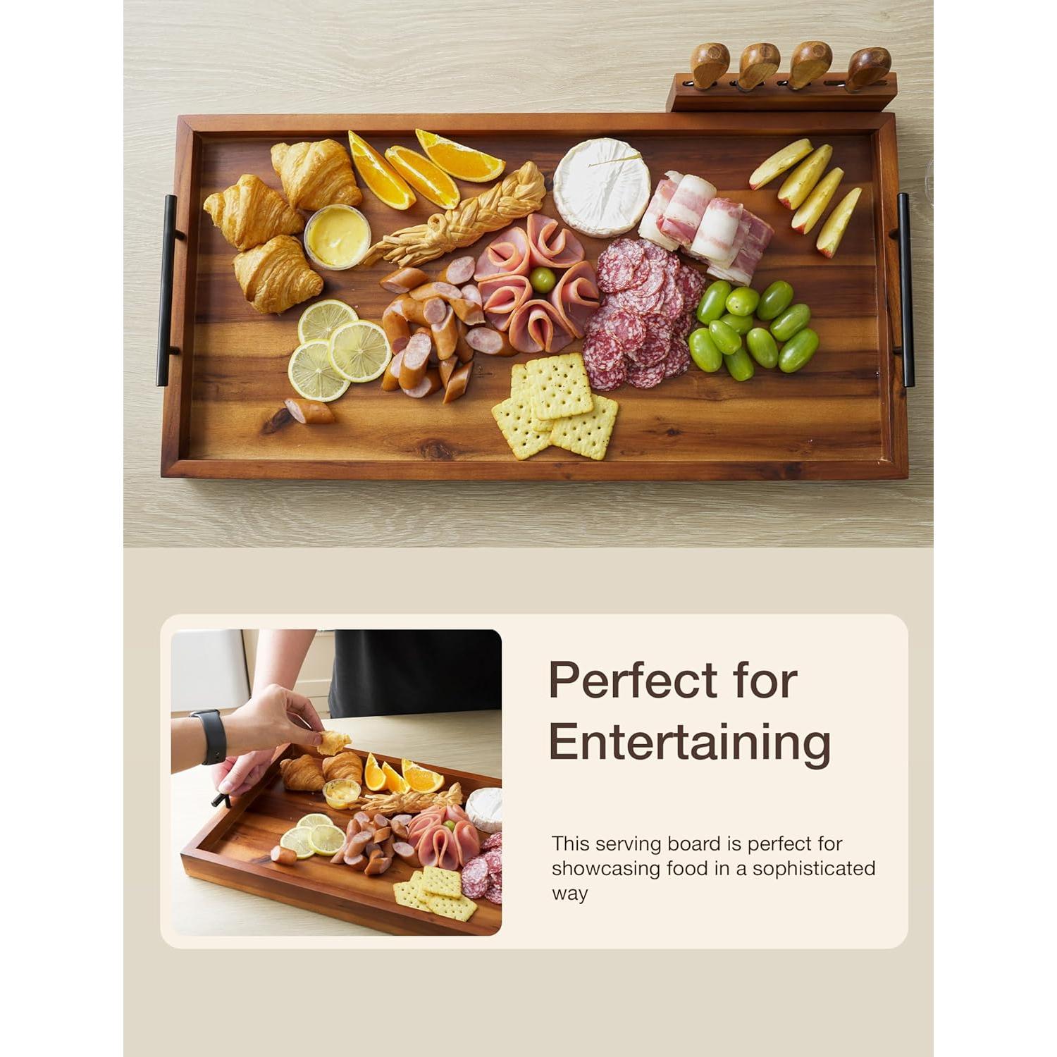 Tabla de Charcutería Grande Tidita 76x30cm Acacia con Cuchillos
