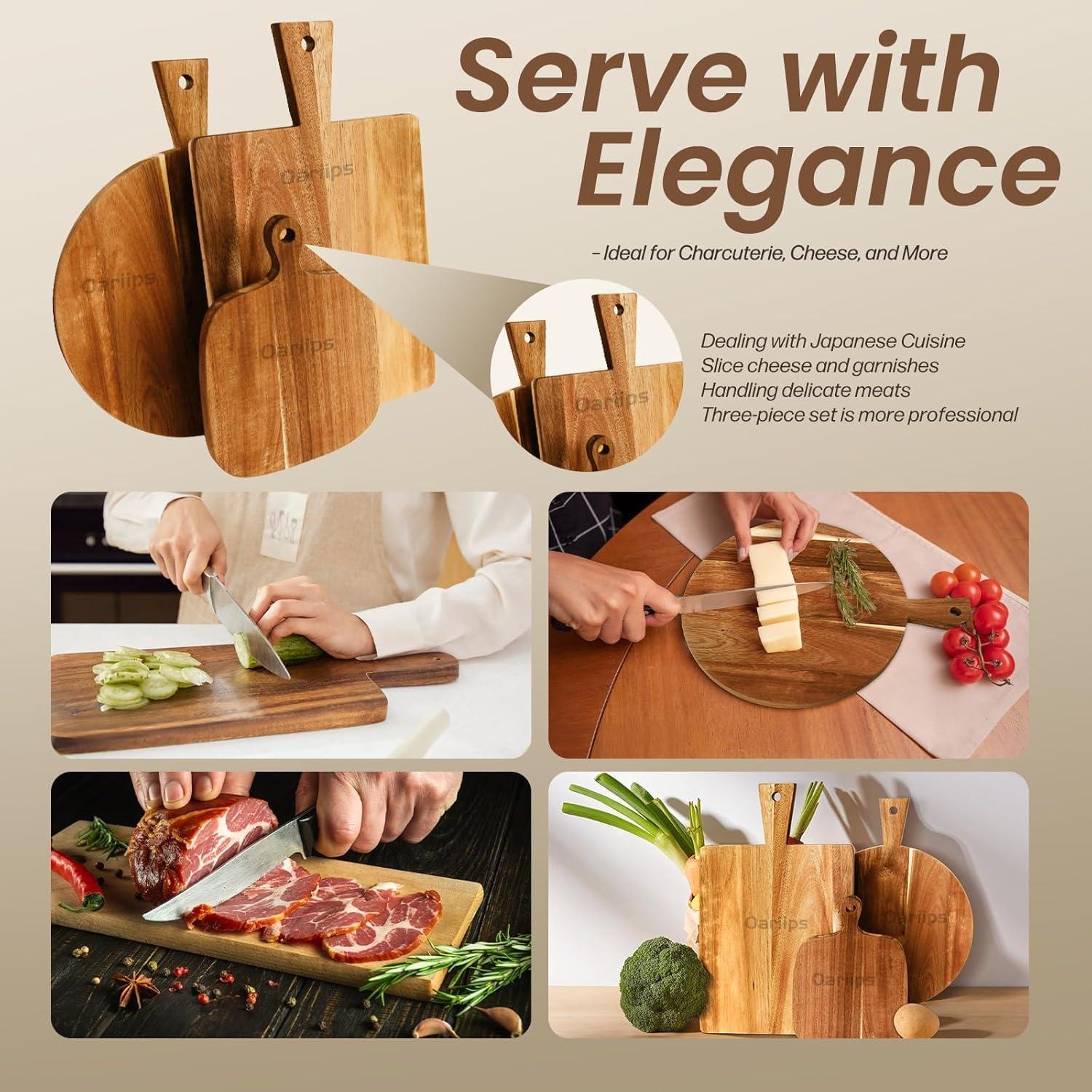 Juego de Tablas de Cortar de Madera de Acacia Oariips - 3 Piezas