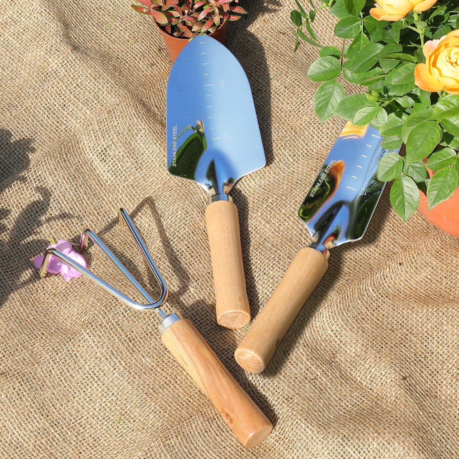 Juego de Herramientas de Jardín HoHaing 3 Piezas Acero Inoxidable