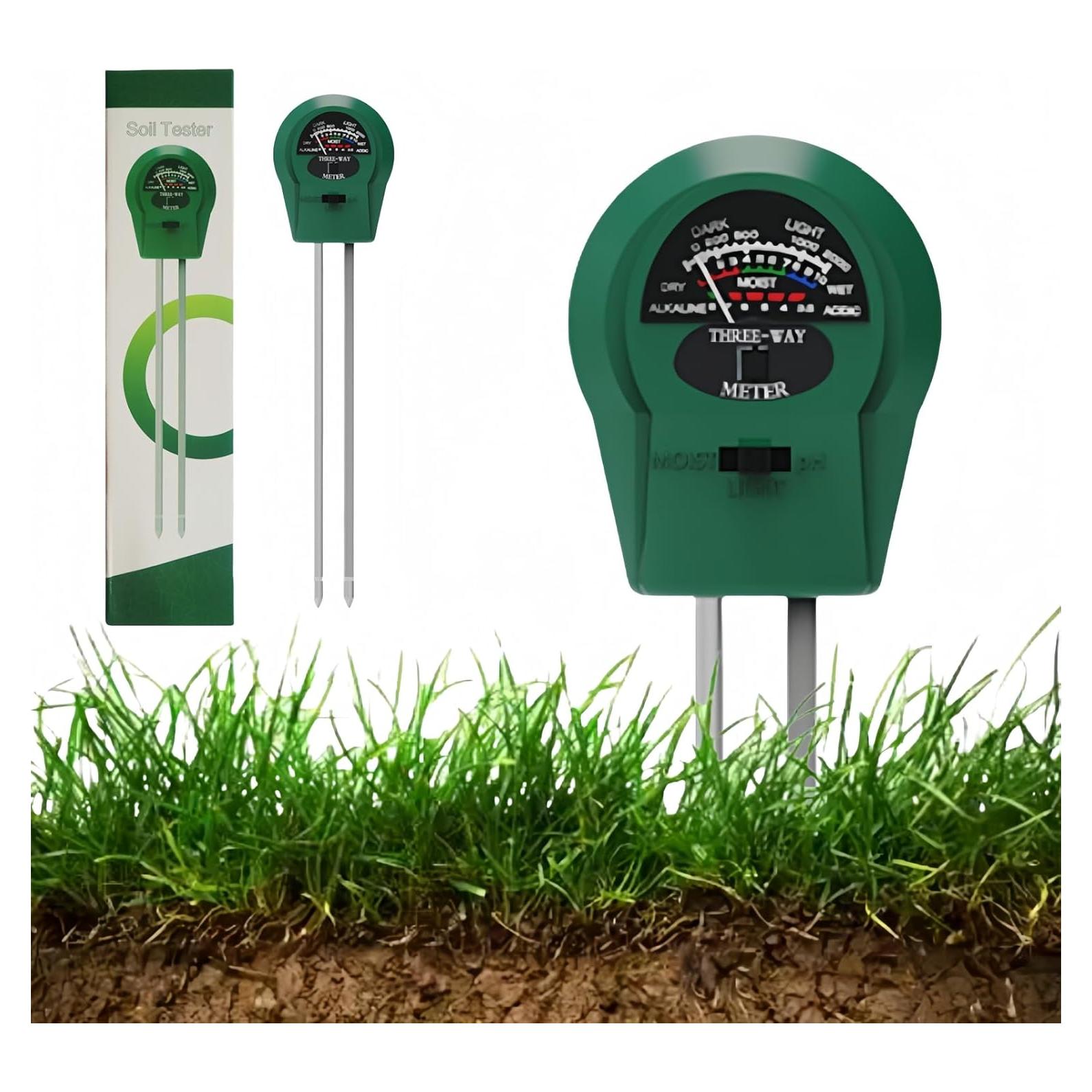 Medidor de Humedad del Suelo 3-en-1 Treayes, pH y Luz