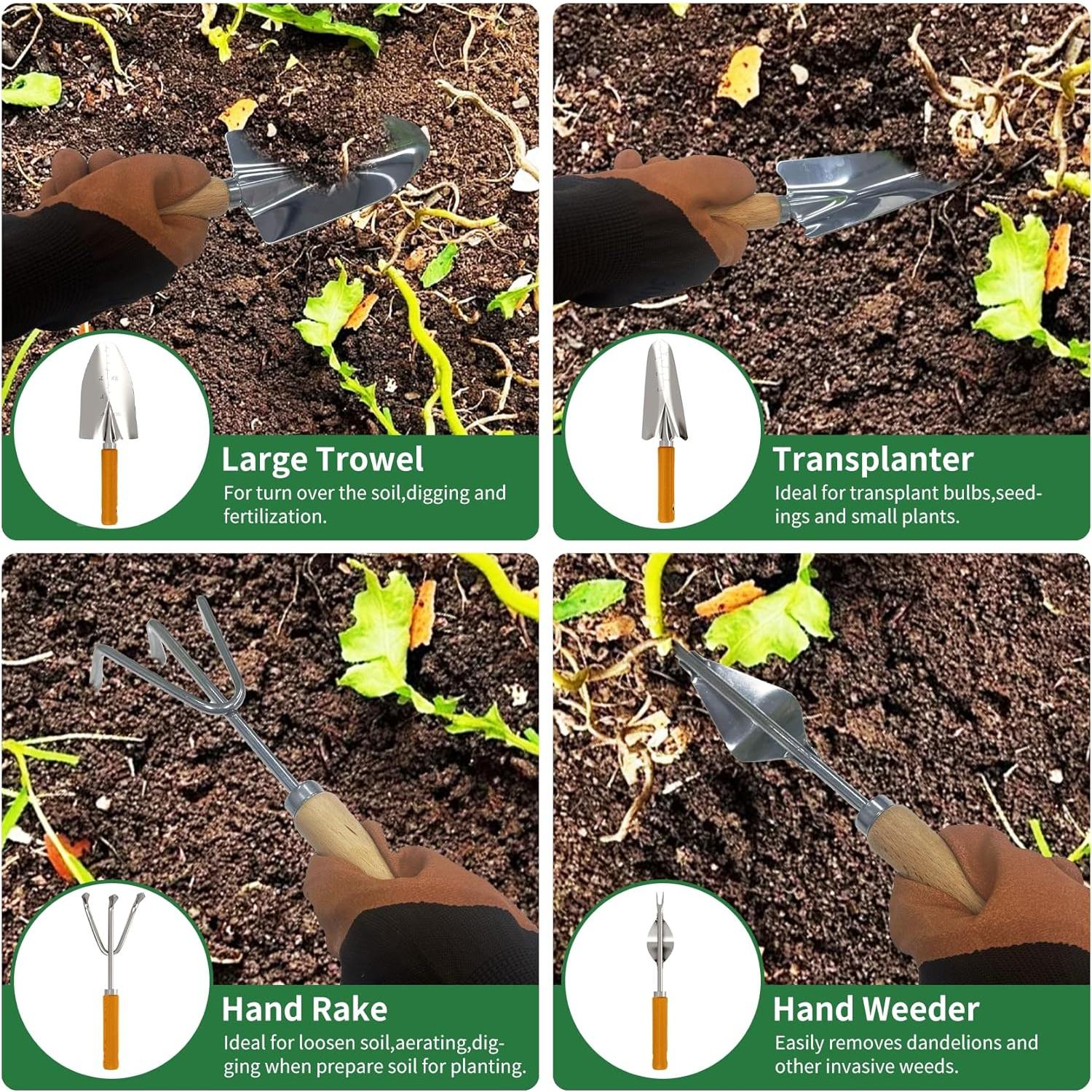 Juego de herramientas de jardinería 20 piezas BOMOKS acero inoxidable