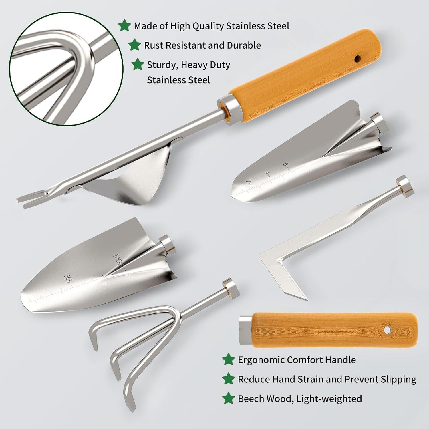 Juego de herramientas de jardinería 20 piezas BOMOKS acero inoxidable