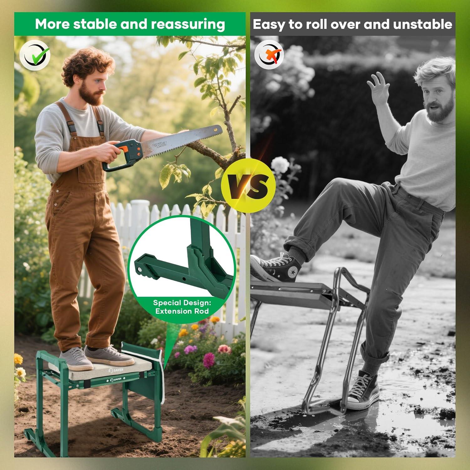 Rodillo y Asiento Plegable Saker para Jardinería 2 en 1 Verde