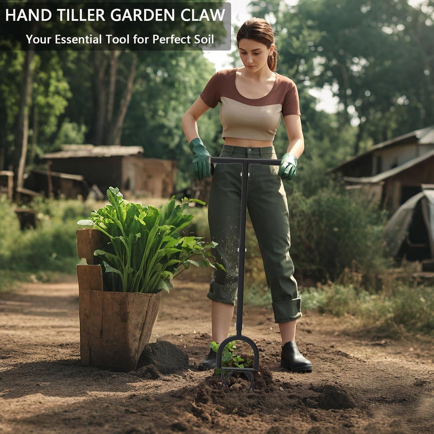 Cultivador de Mano MEIYIDA 4 Púas Ajustable para Jardín