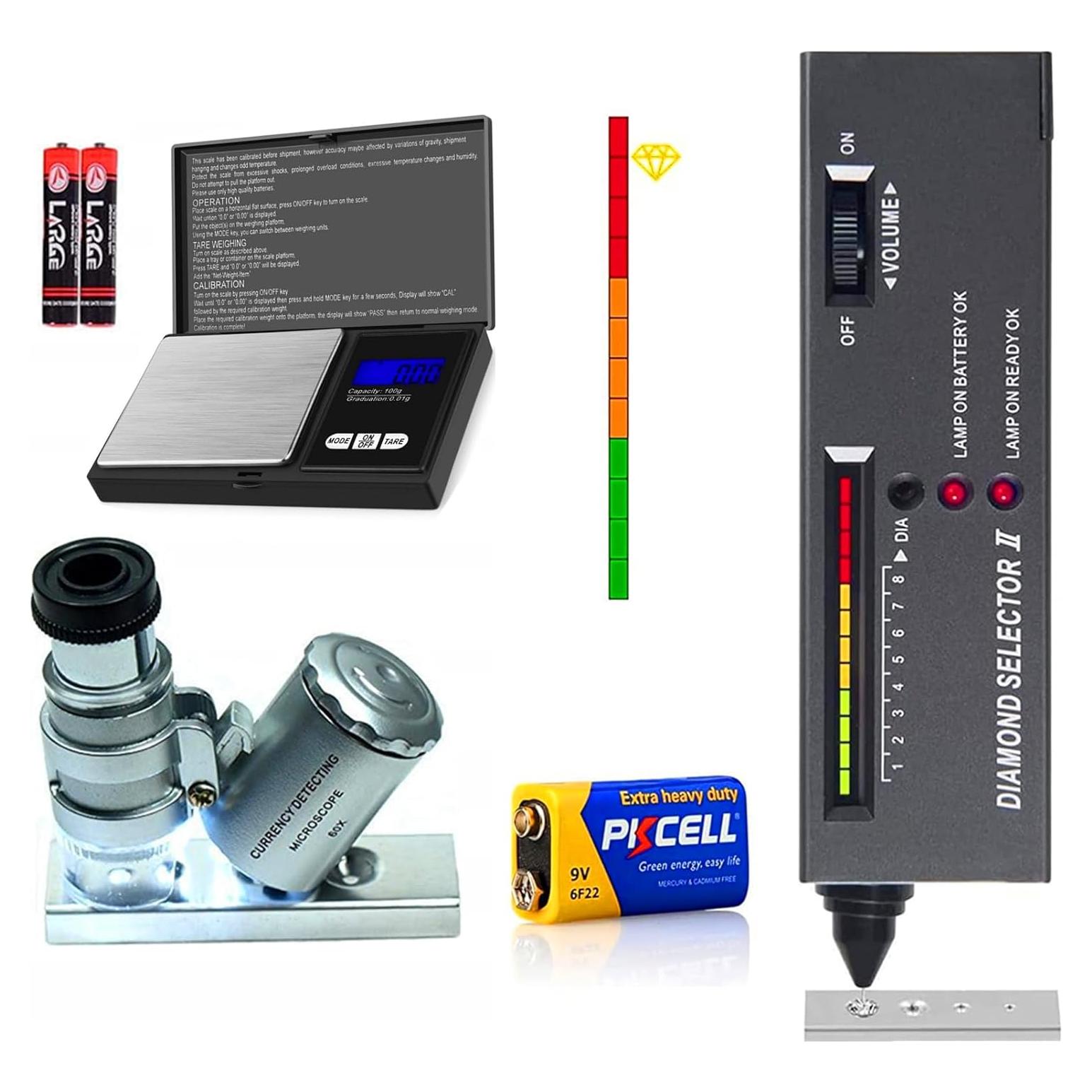Kit Probador de Diamantes Hqdz-td + Balanza 200g + Lupa LED 60X