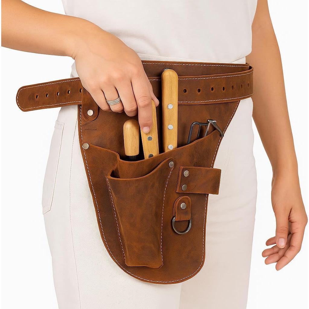 Cinturón de herramientas STAMESKY de cuero marrón para jardinería