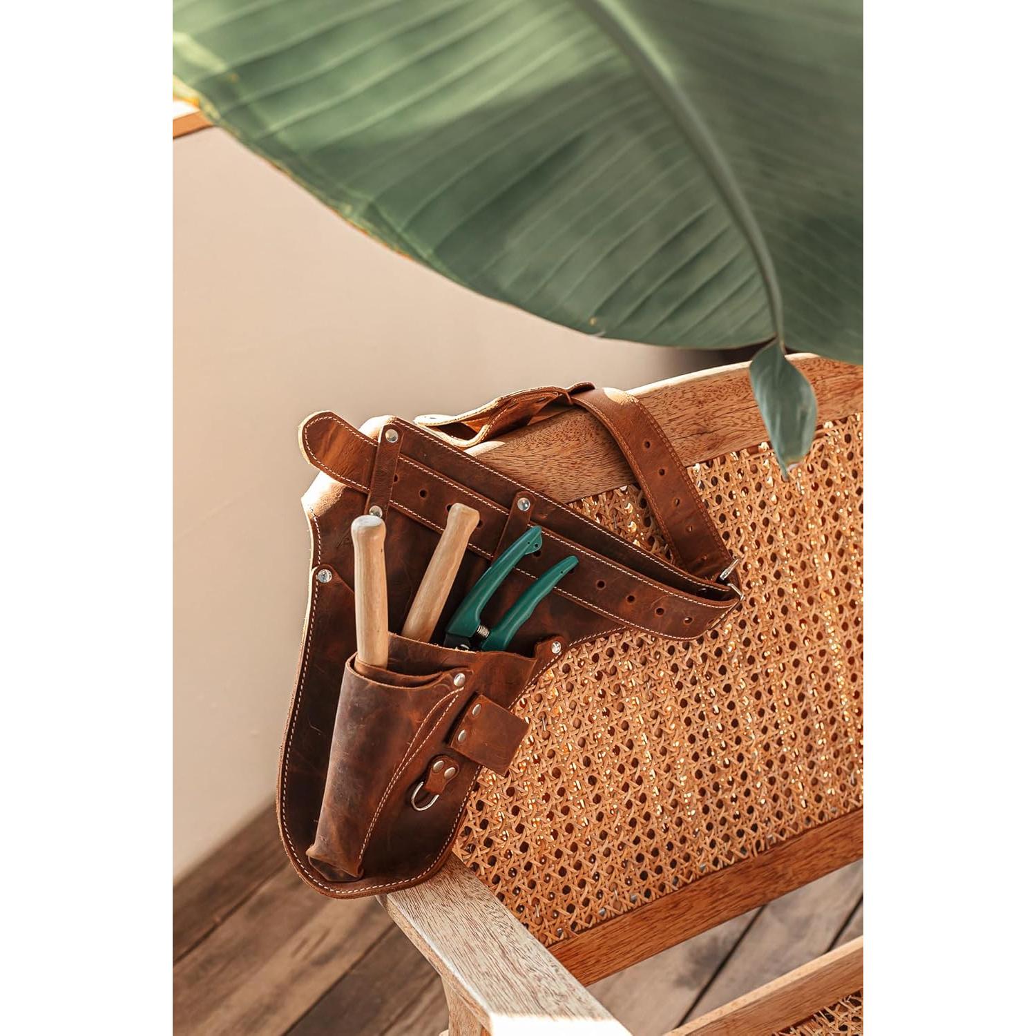 Cinturón de herramientas STAMESKY de cuero marrón para jardinería