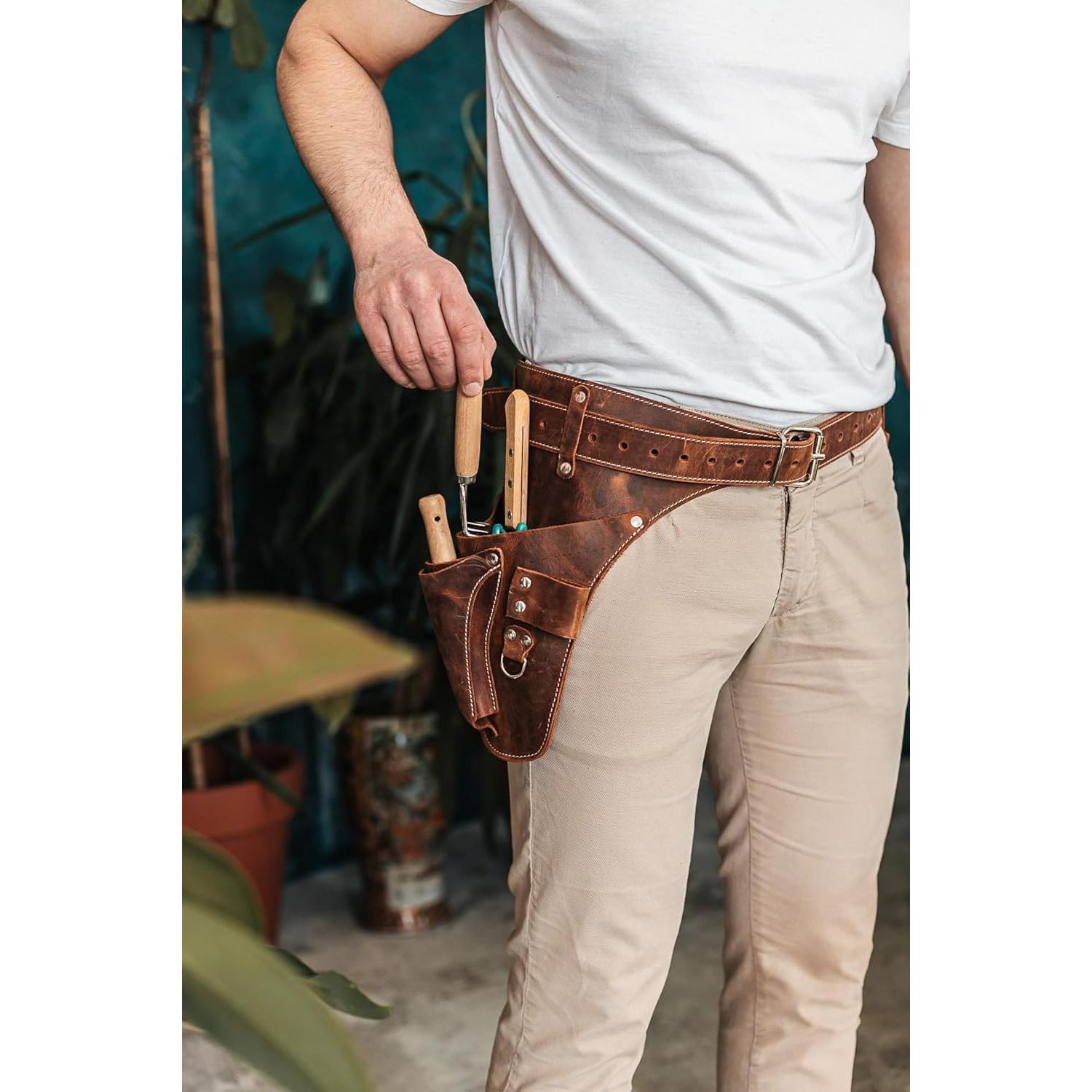 Cinturón de herramientas STAMESKY de cuero marrón para jardinería