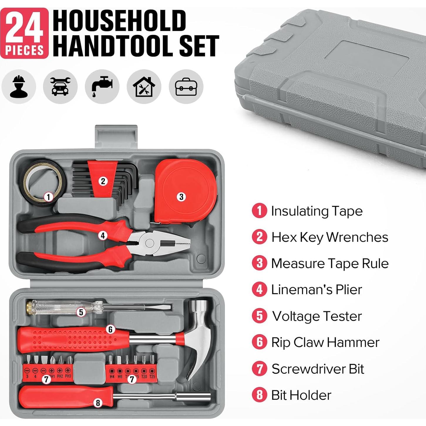 Juego de Herramientas Manuales TesQita 24 Piezas Rojo