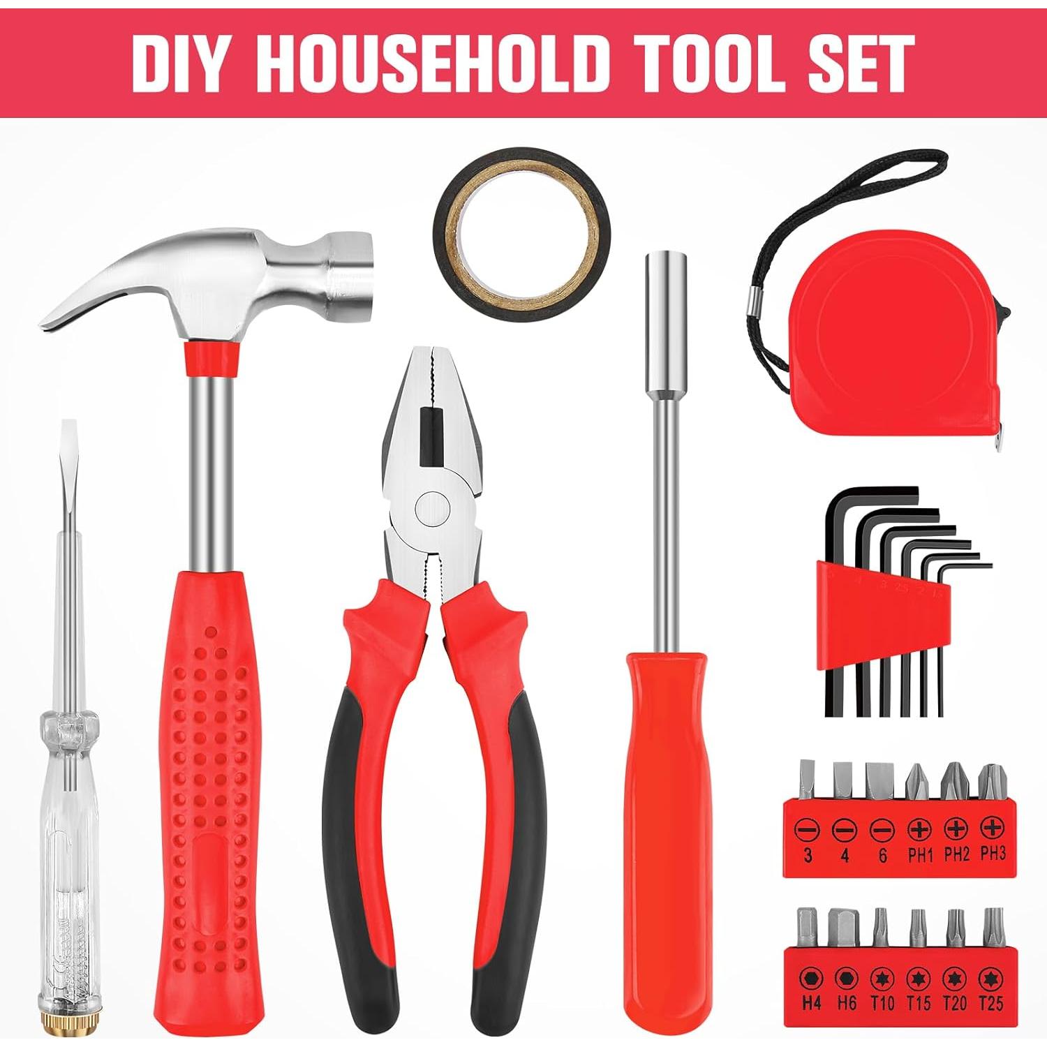 Juego de Herramientas Manuales TesQita 24 Piezas Rojo