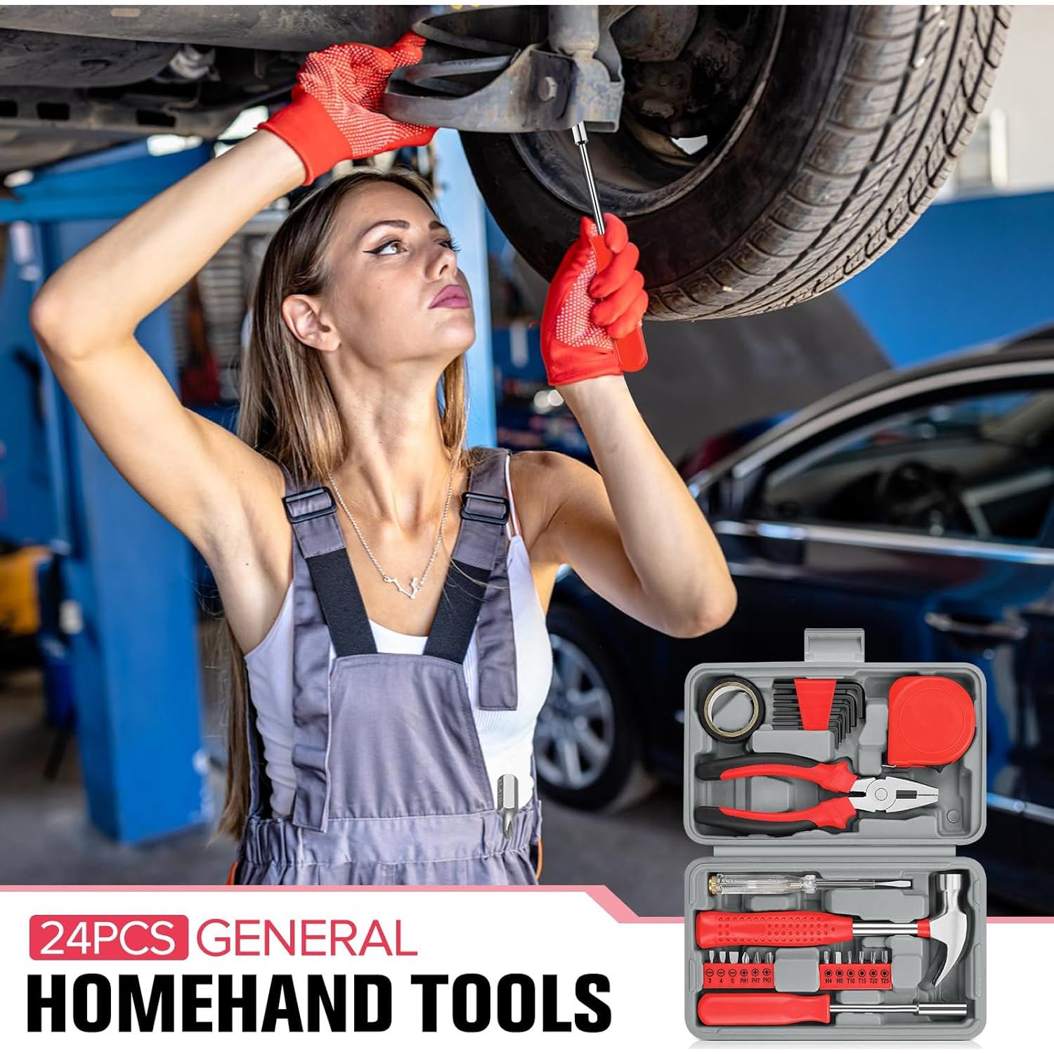 Juego de Herramientas Manuales TesQita 24 Piezas Rojo