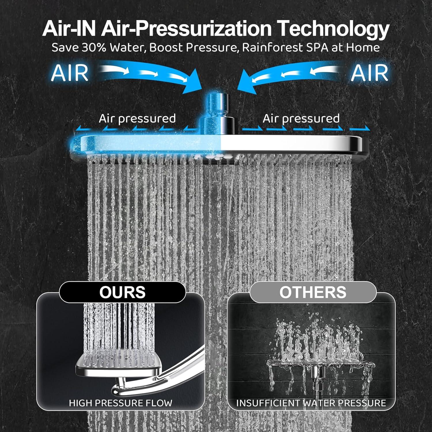Cabezal de Ducha de Lluvia y Mano Razime 12" Plata Alta Presión