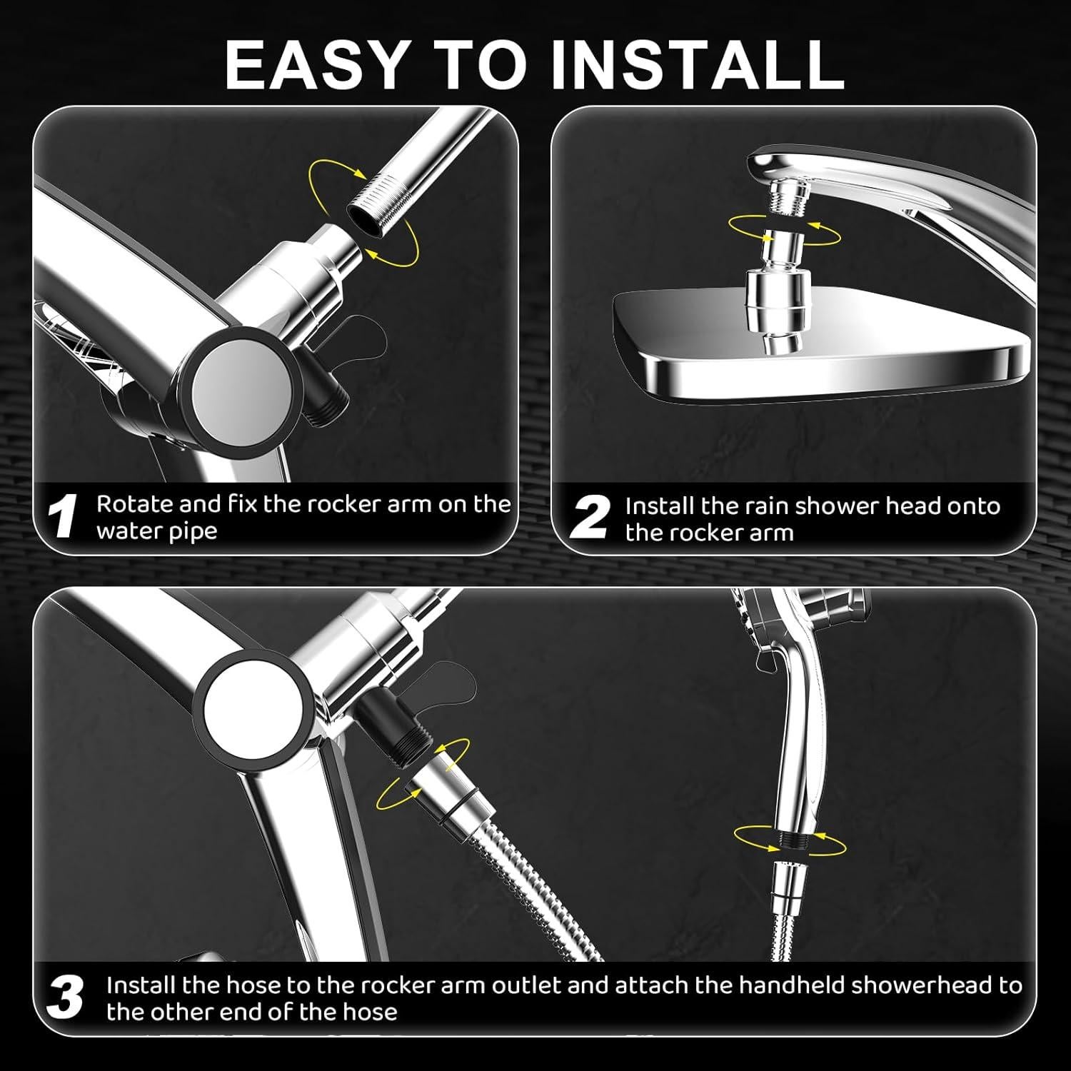 Cabezal de Ducha de Lluvia y Mano Razime 12" Plata Alta Presión