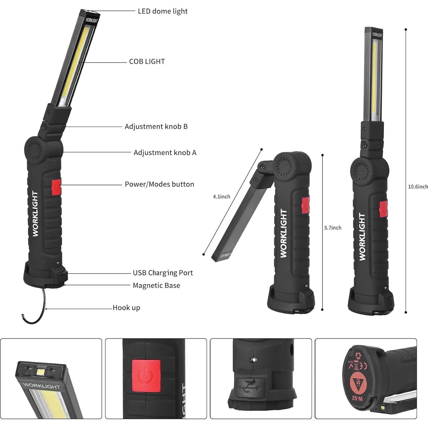 Linterna de Trabajo Recargable Suranew 360° con Base Magnética