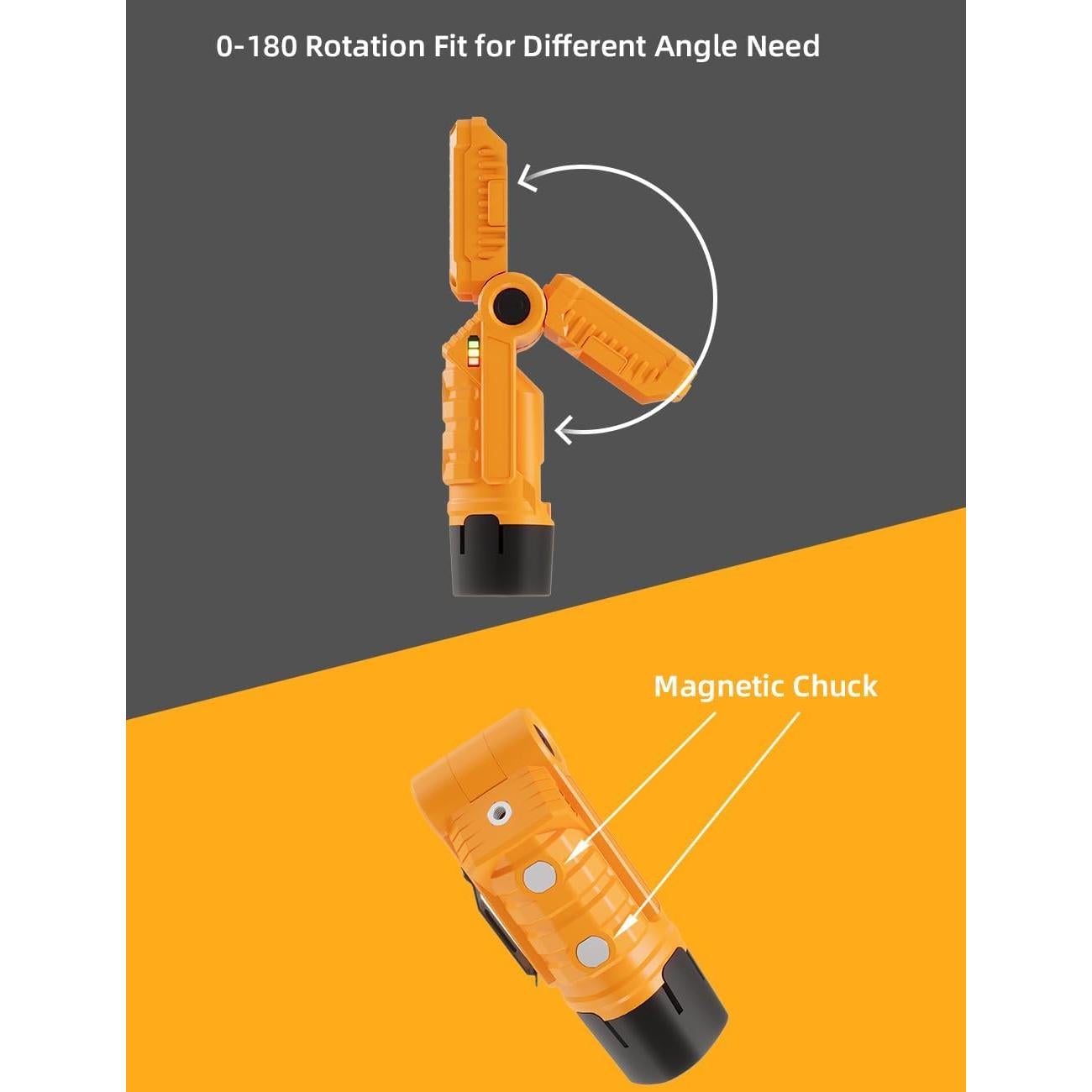 Luz de Trabajo LED Recargable VTEK con Base Magnética Amarillo