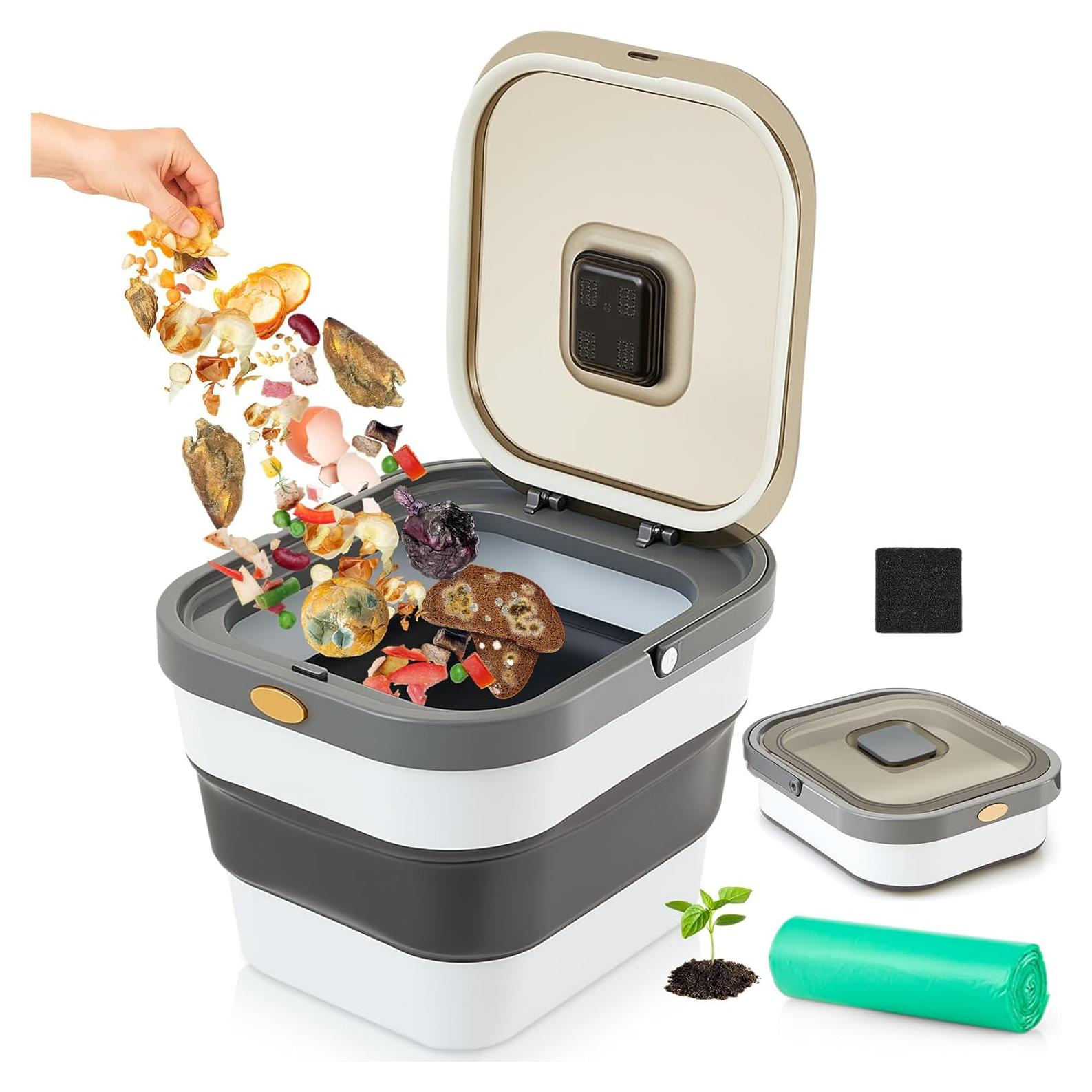 Cubo de Compostaje Plegable Reallnaive 12L con Filtro y Bolsas