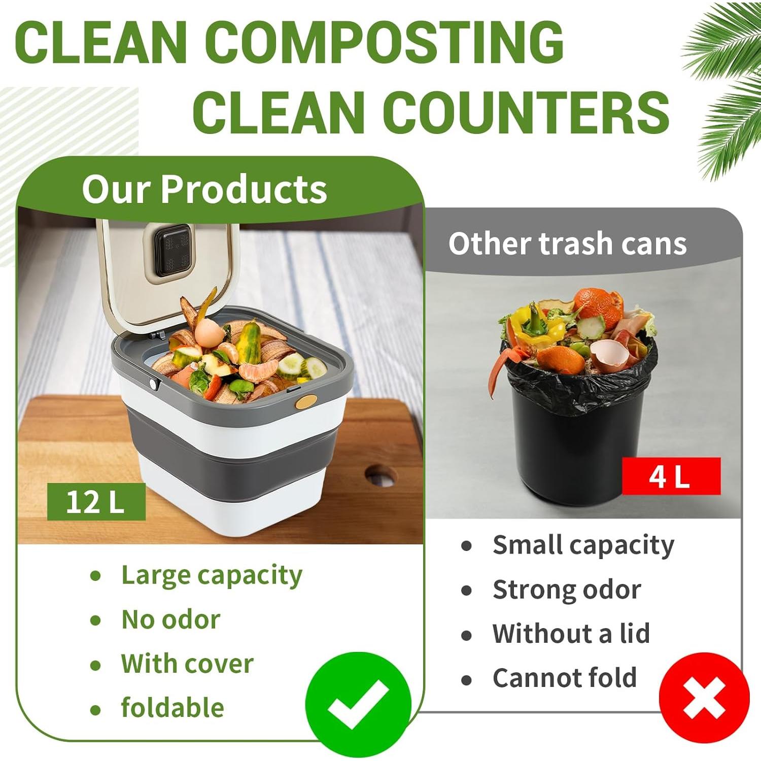 Cubo de Compostaje Plegable Reallnaive 12L con Filtro y Bolsas