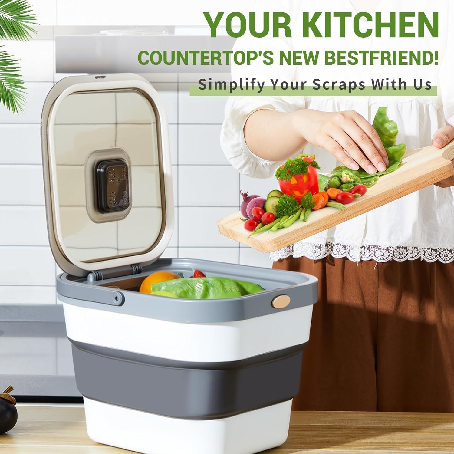 Cubo de Compostaje Plegable Reallnaive 12L con Filtro y Bolsas