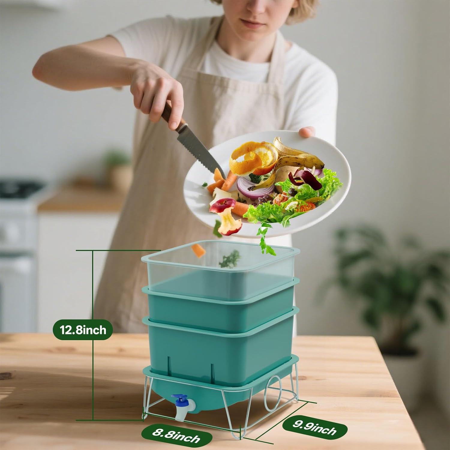 Bin de Compostaje HCGADON 15L con 3 Bandejas y Herramientas