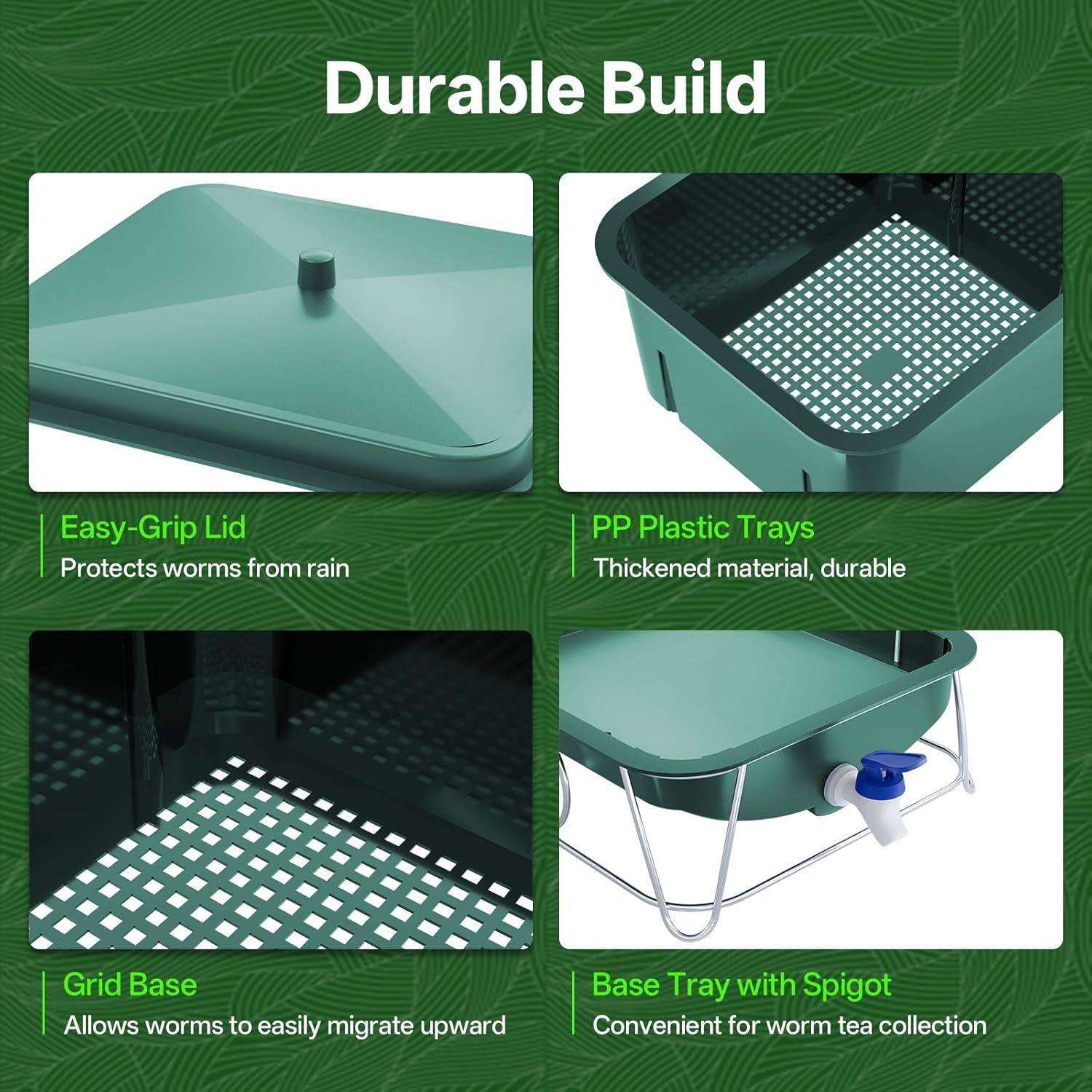 Bin de Compostaje HCGADON 15L con 3 Bandejas y Herramientas