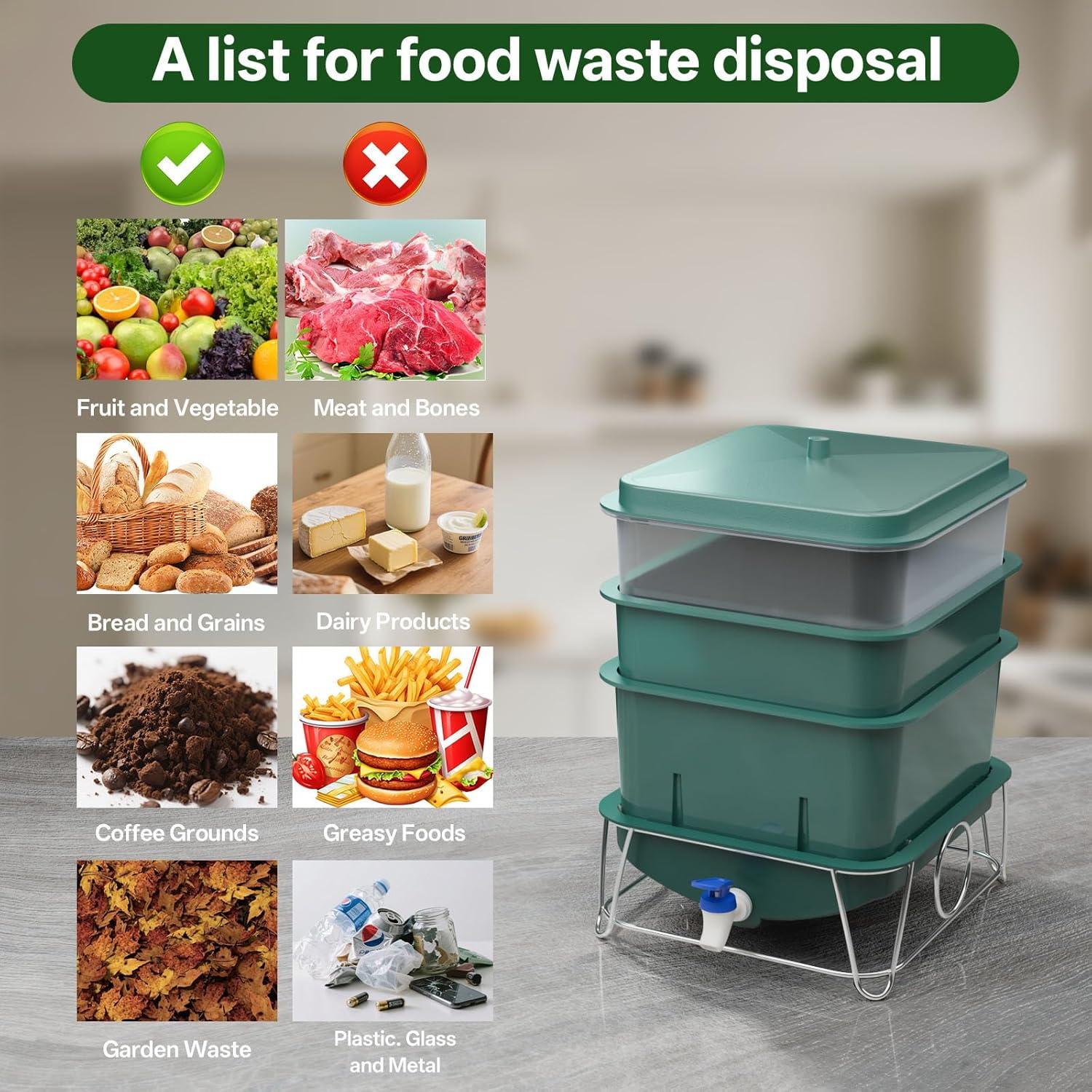 Bin de Compostaje HCGADON 15L con 3 Bandejas y Herramientas