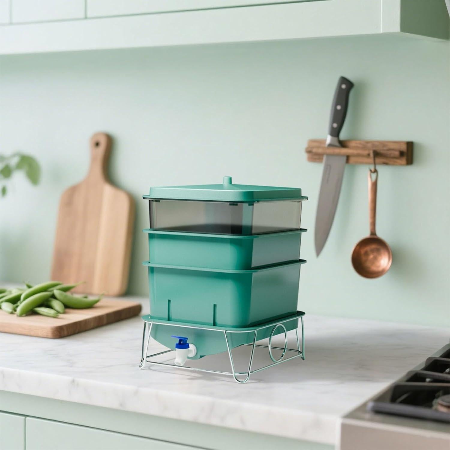 Bin de Compostaje HCGADON 15L con 3 Bandejas y Herramientas