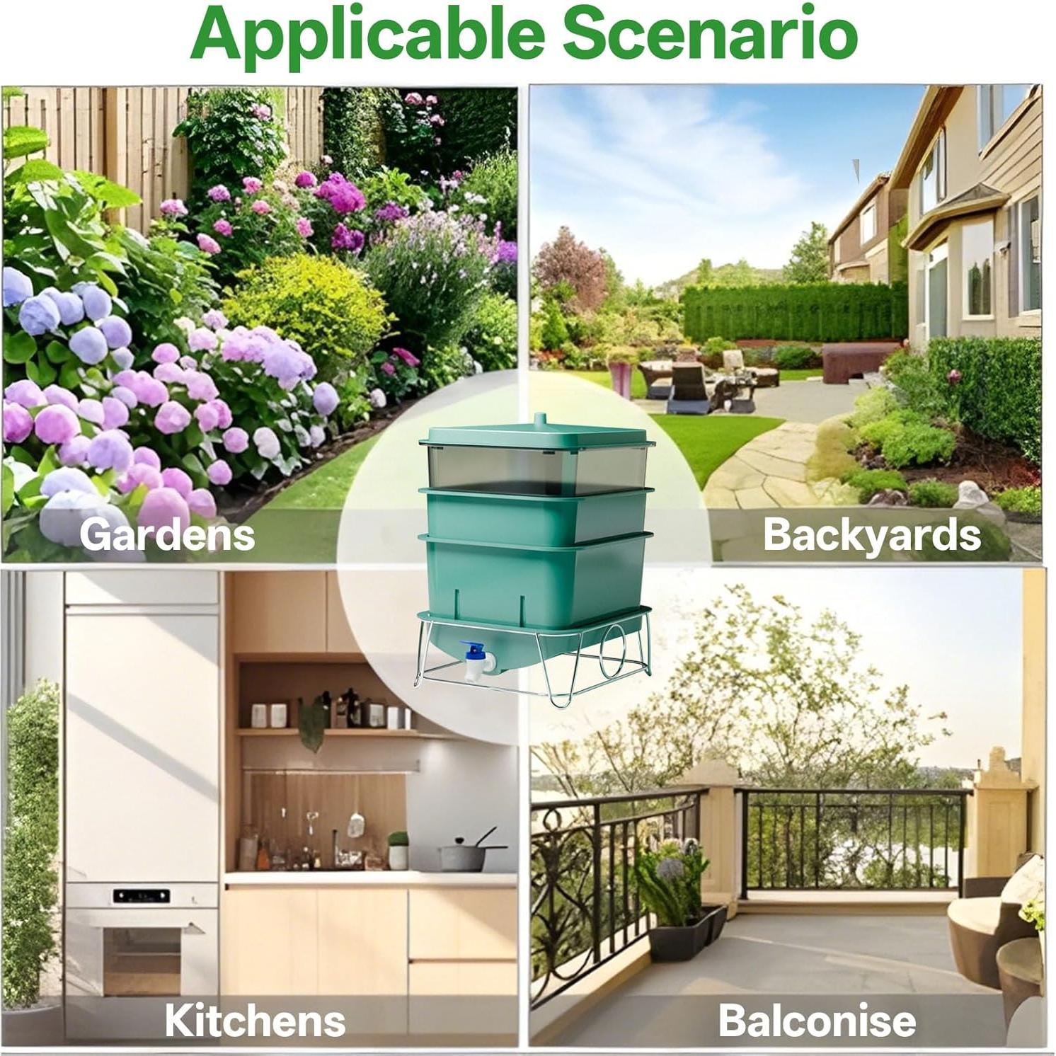 Bin de Compostaje HCGADON 15L con 3 Bandejas y Herramientas