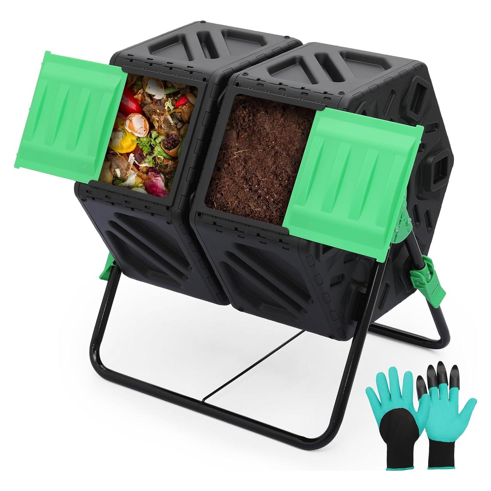 Compostador Exterior Athena 34 Galones Doble Cámara Verde