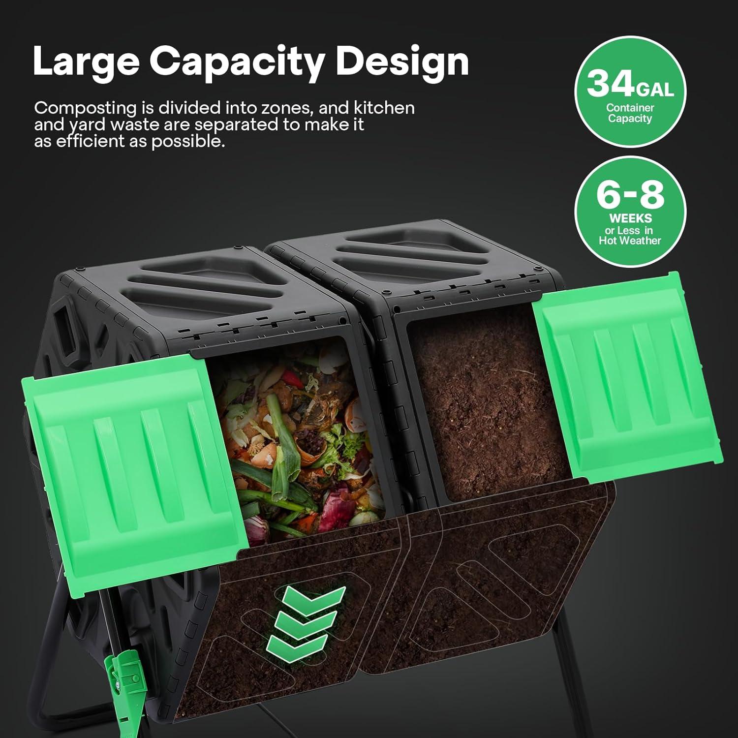 Compostador Exterior Athena 34 Galones Doble Cámara Verde