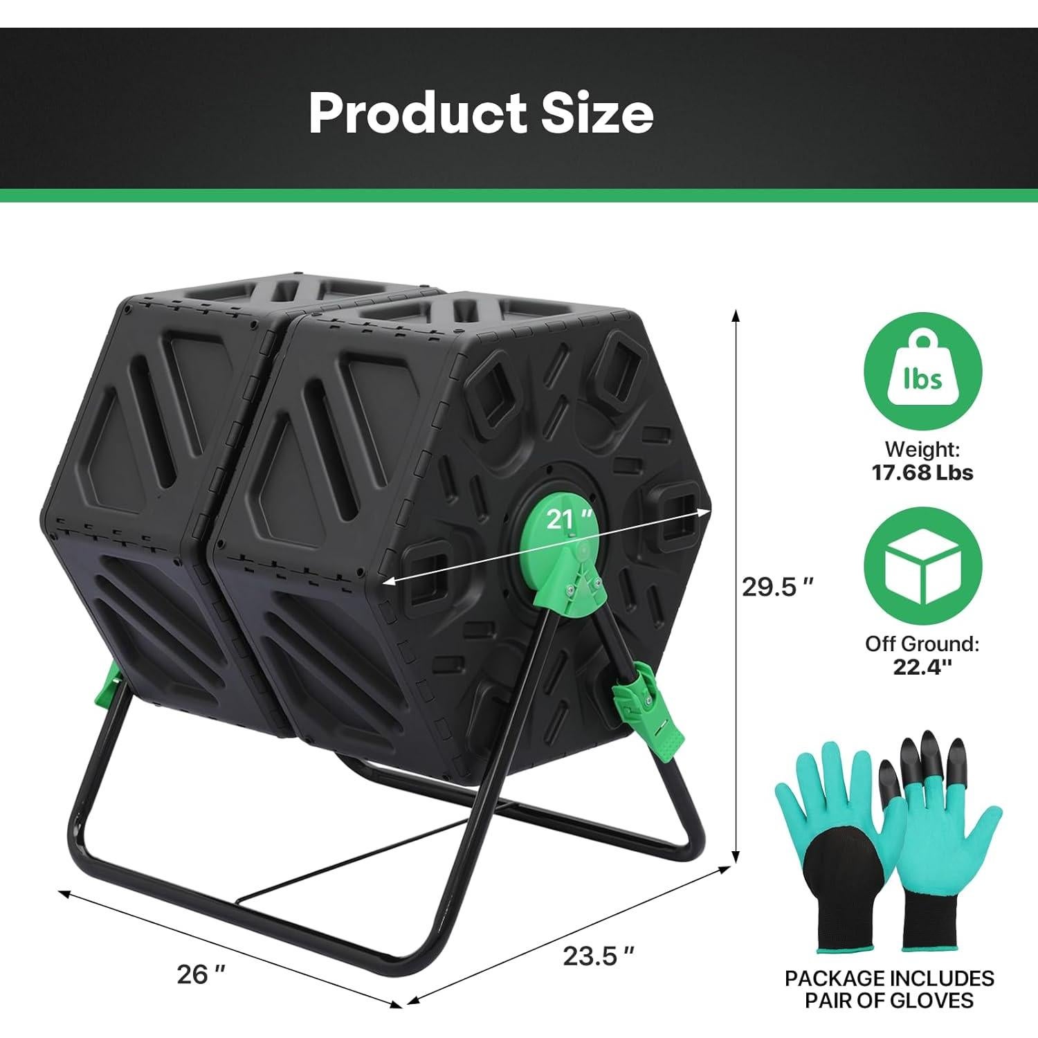 Compostador Exterior Athena 34 Galones Doble Cámara Verde