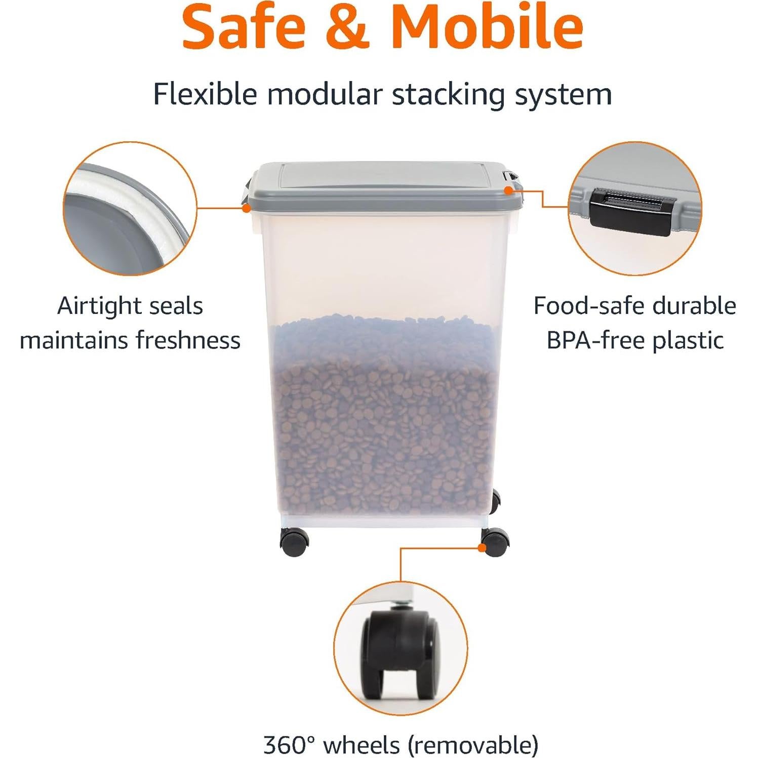 Contenedor de Almacenamiento Hermético para Comida de Perros Amazon Basics 65.5 L